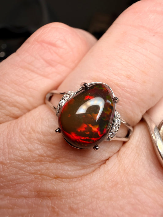 2.6 carat all natural black Ethiopian opal adjustable ring