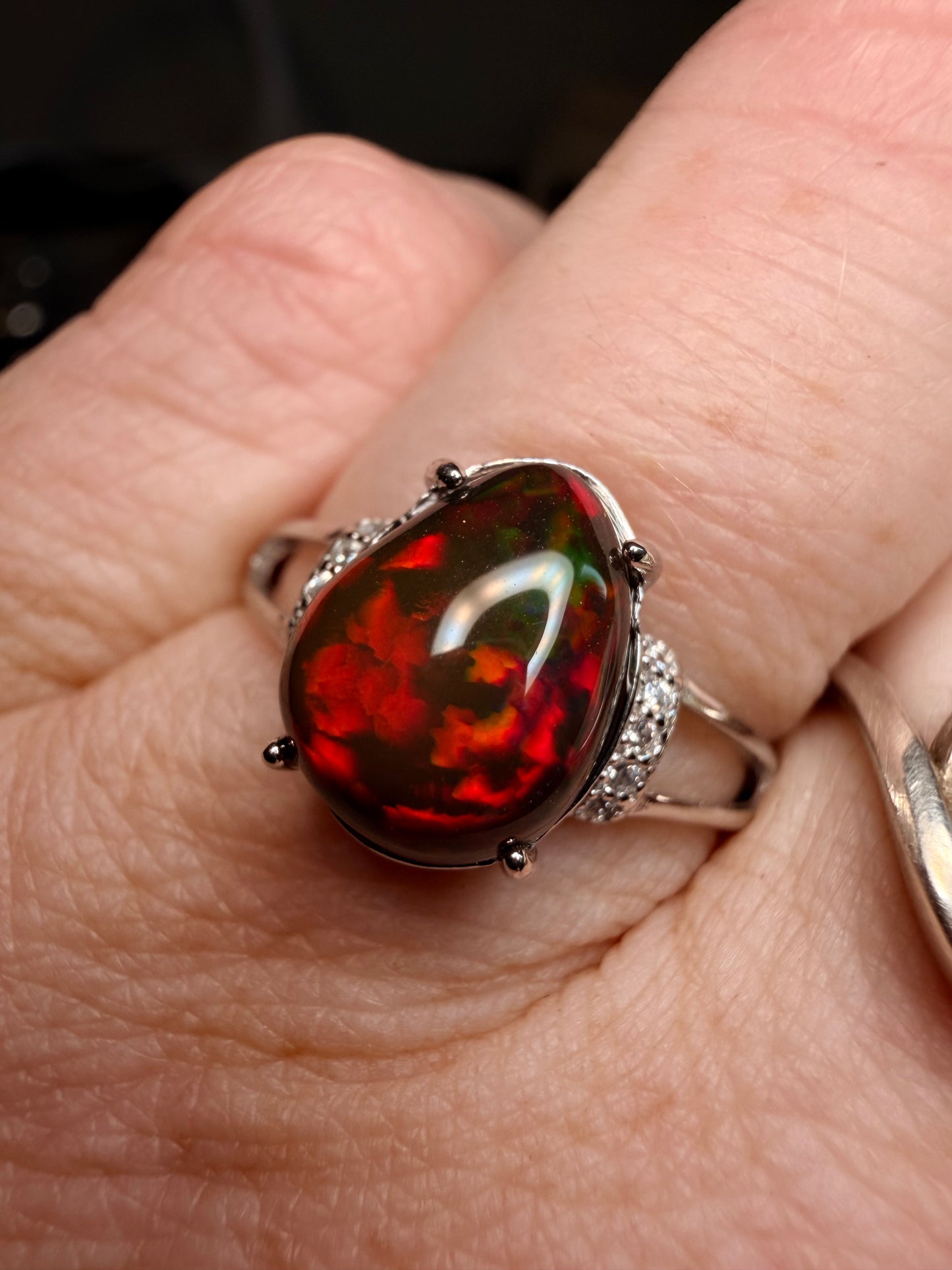 2.6 carat all natural black Ethiopian opal adjustable ring