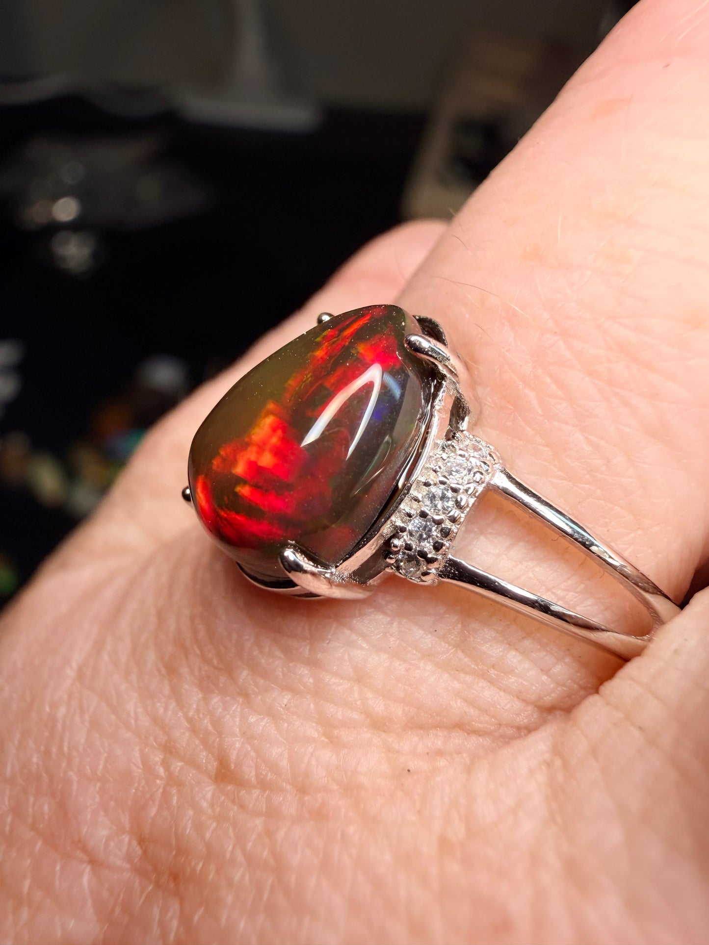 2.6 carat all natural black Ethiopian opal adjustable ring