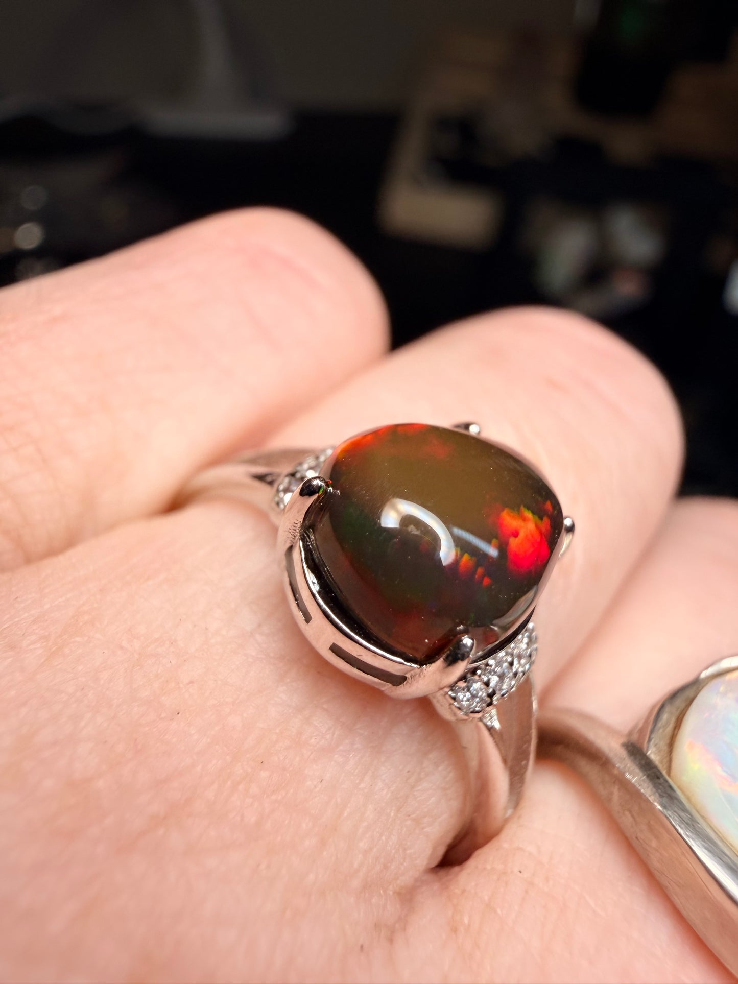 2.6 carat all natural black Ethiopian opal adjustable ring