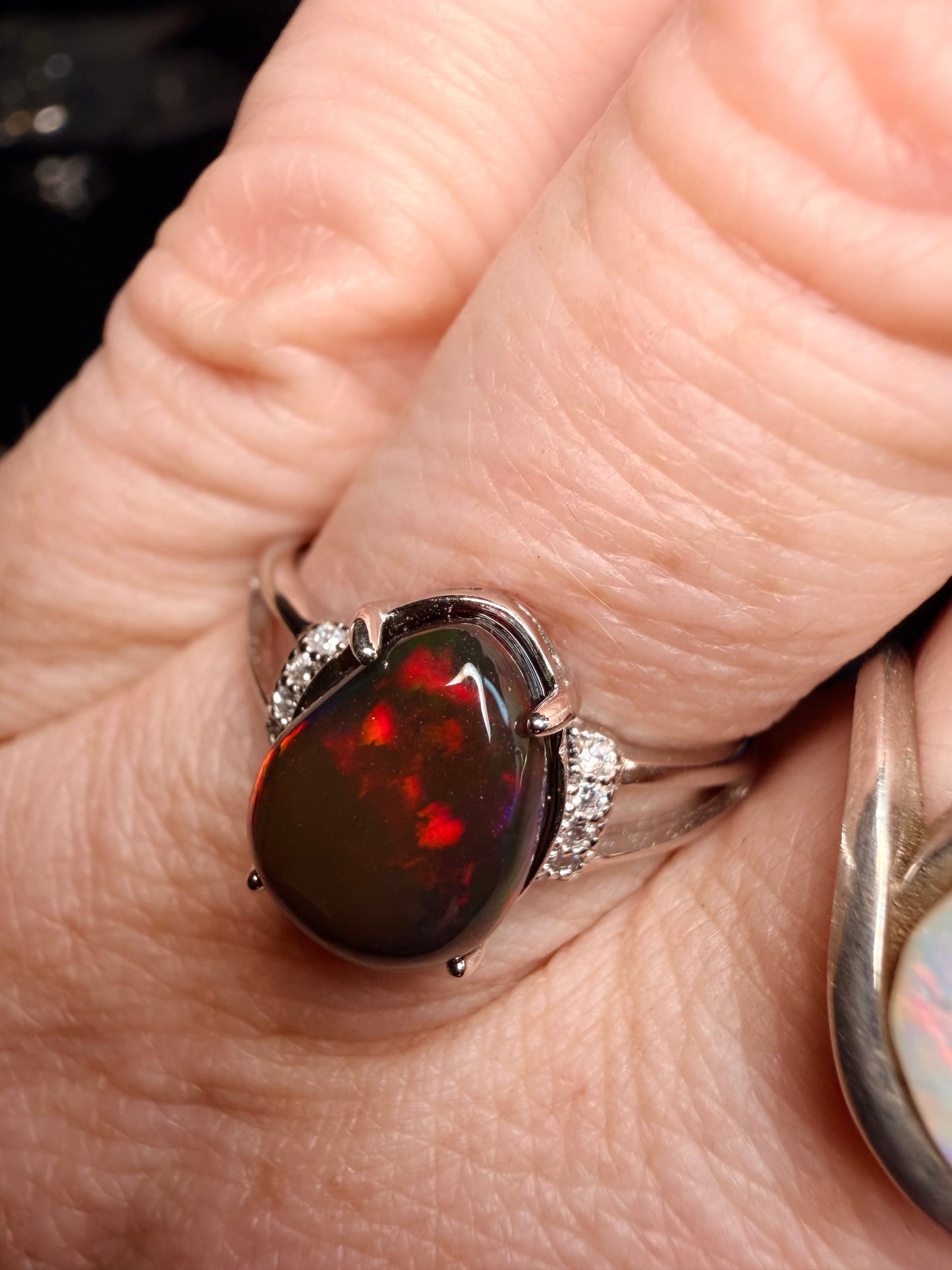 2.6 carat all natural black Ethiopian opal adjustable ring
