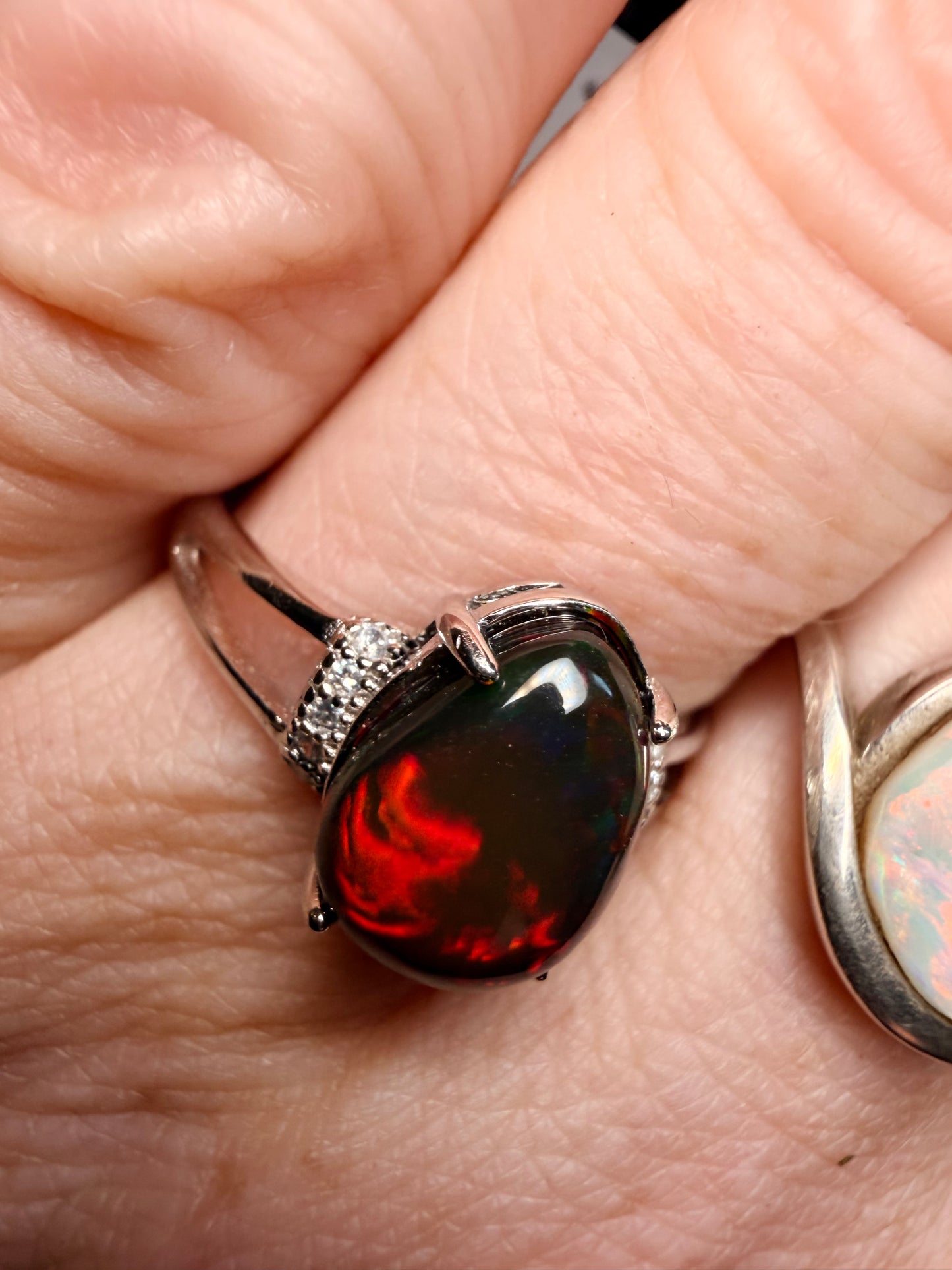 2.6 carat all natural black Ethiopian opal adjustable ring
