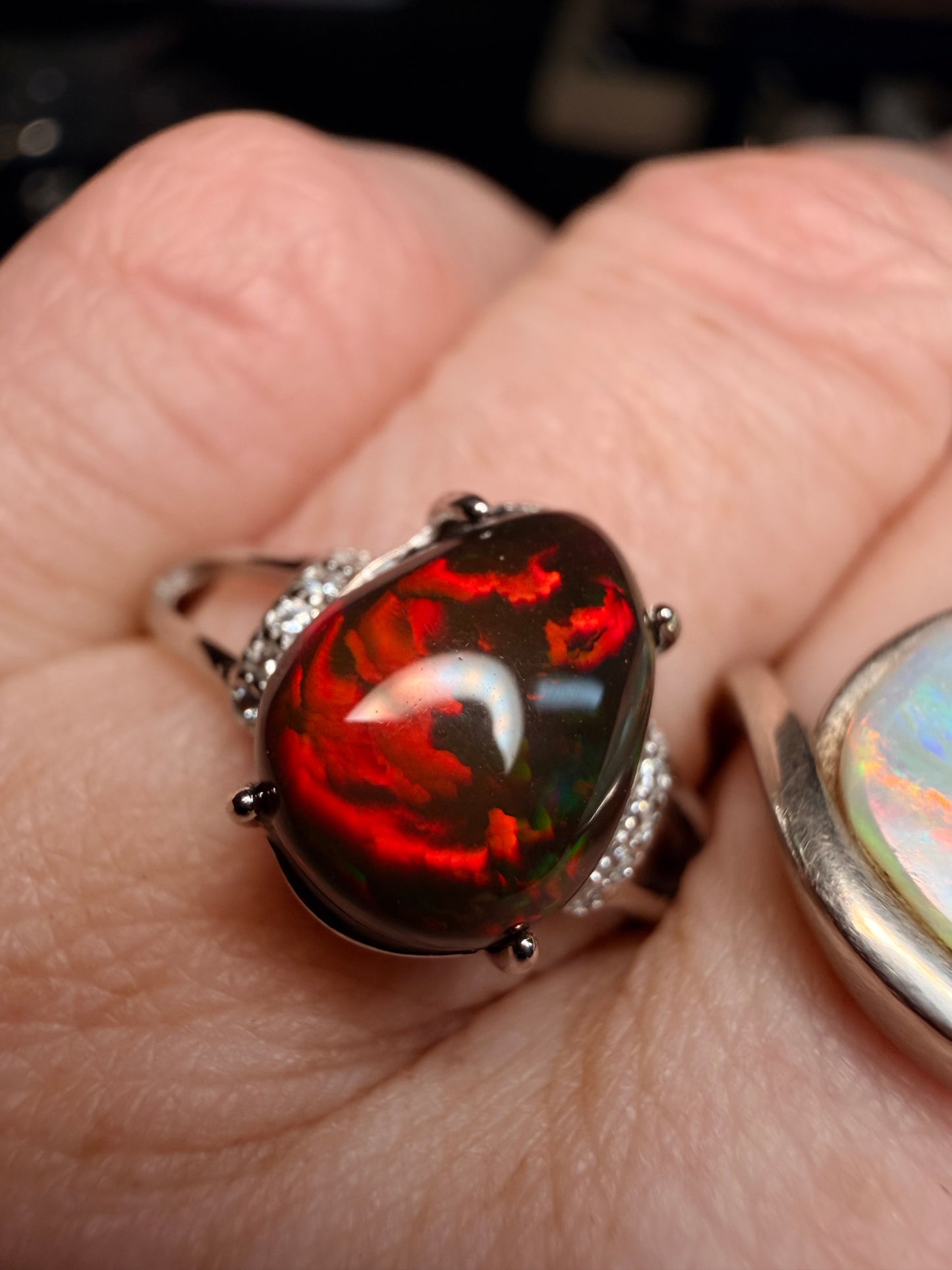 2.6 carat all natural black Ethiopian opal adjustable ring