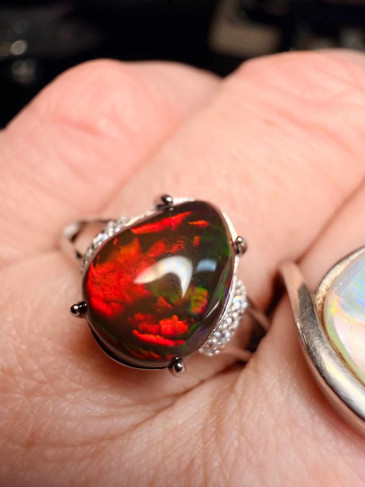 2.6 carat all natural black Ethiopian opal adjustable ring