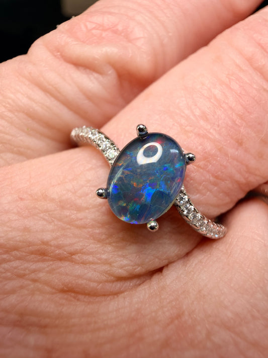Australian opal Lightning Ridge triplet adjustable ring