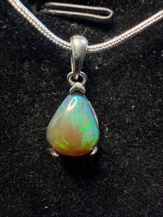 Small Ethiopian opal teardrop pendant with chain
