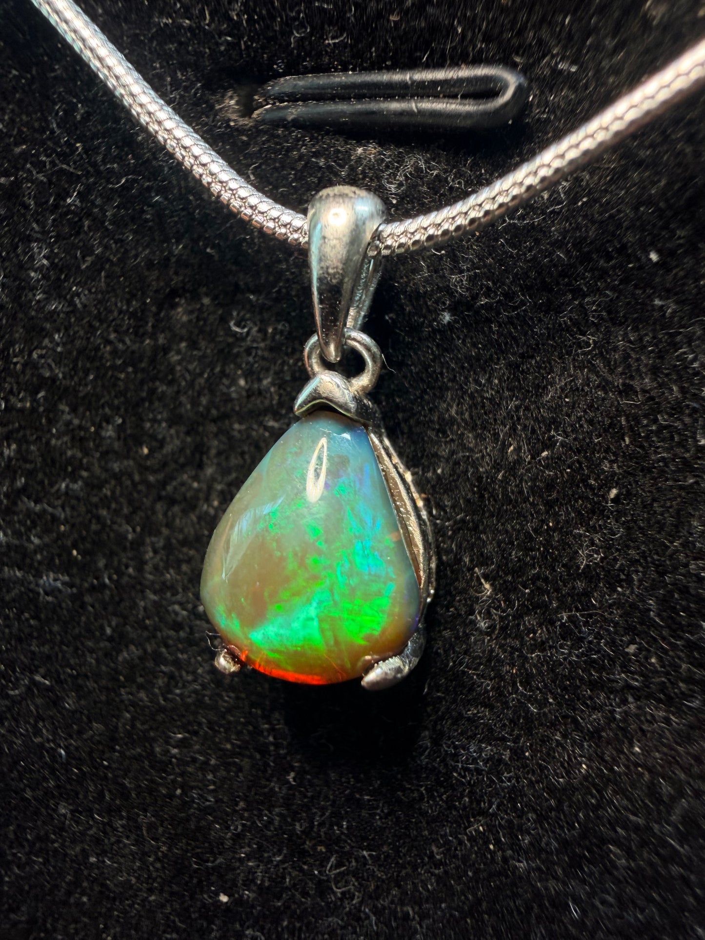 Small Ethiopian opal teardrop pendant with chain