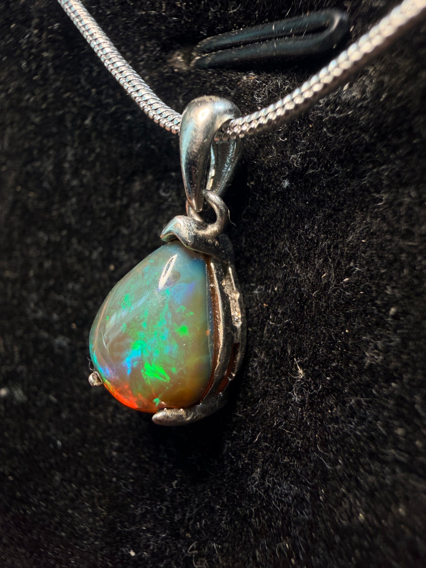 Small Ethiopian opal teardrop pendant with chain