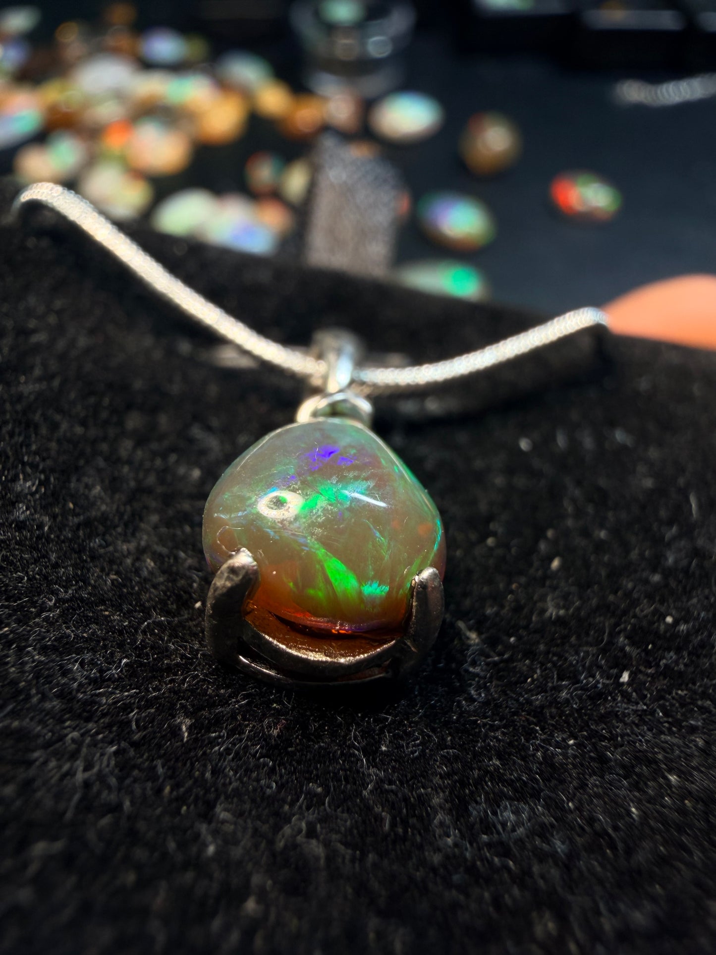 Small Ethiopian opal teardrop pendant with chain