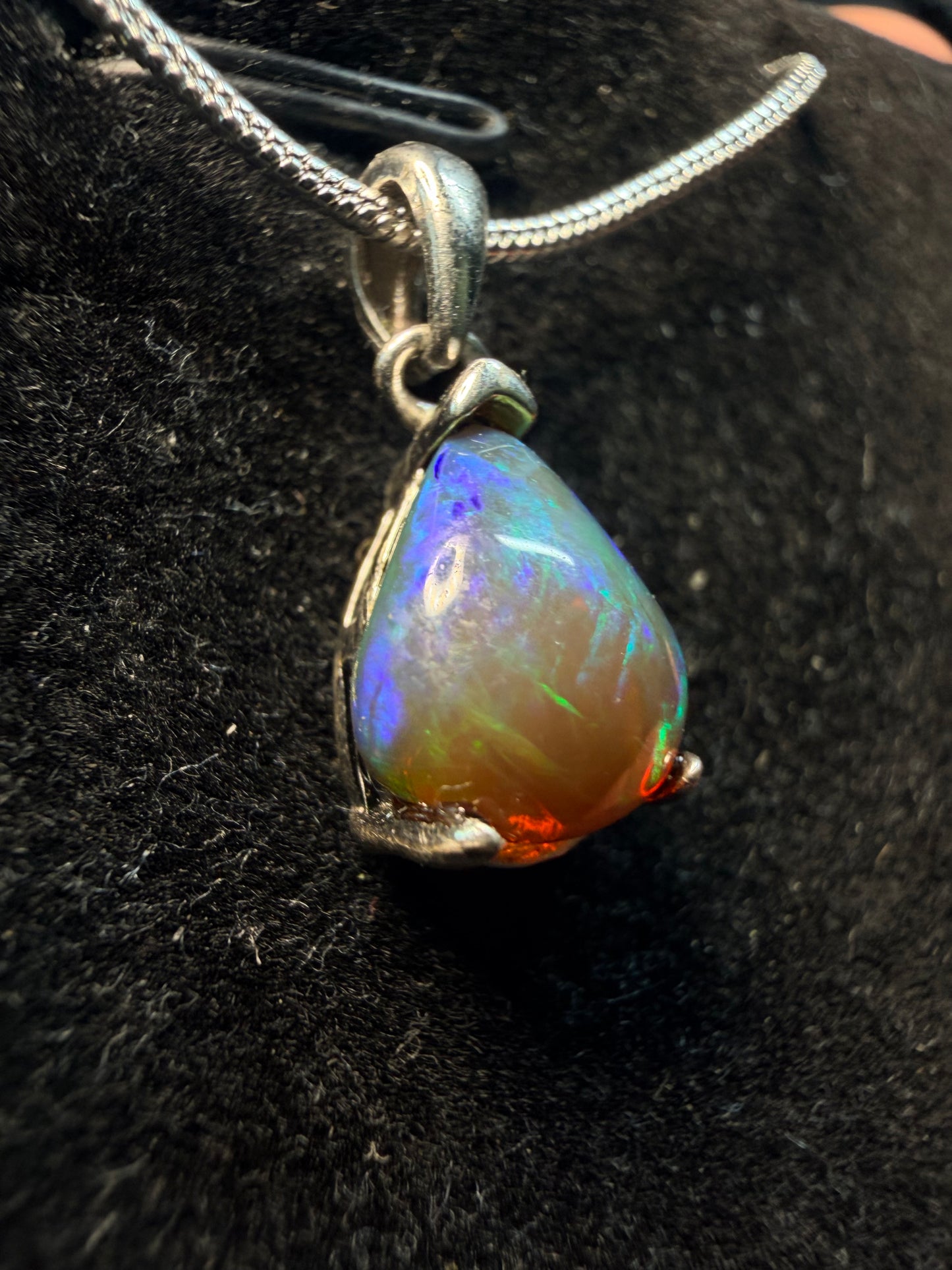 Small Ethiopian opal teardrop pendant with chain