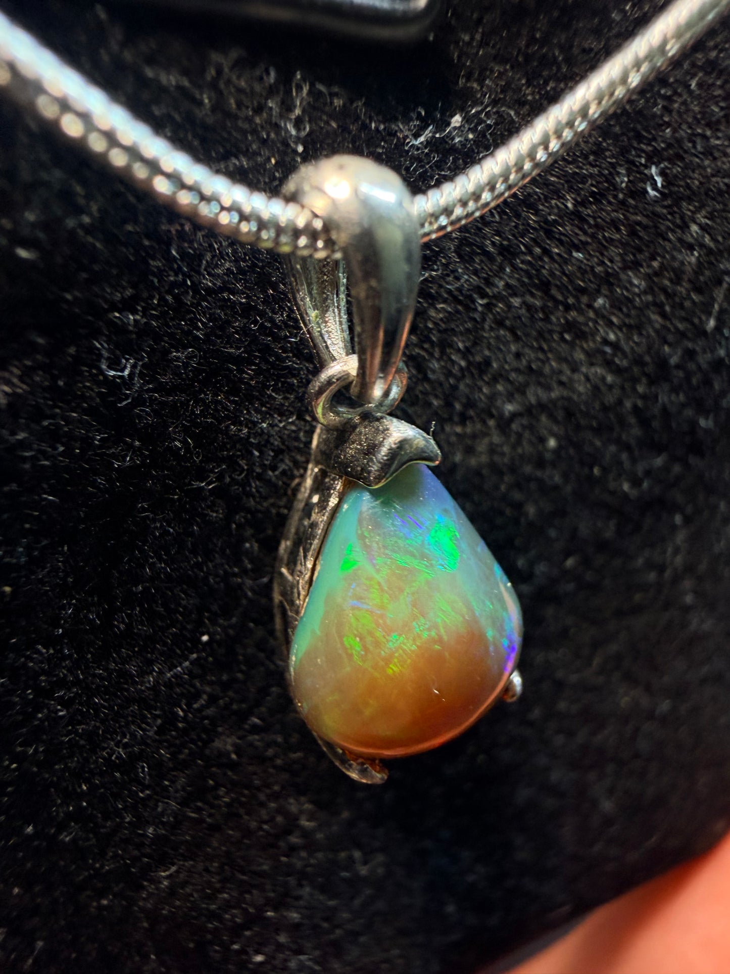 Small Ethiopian opal teardrop pendant with chain