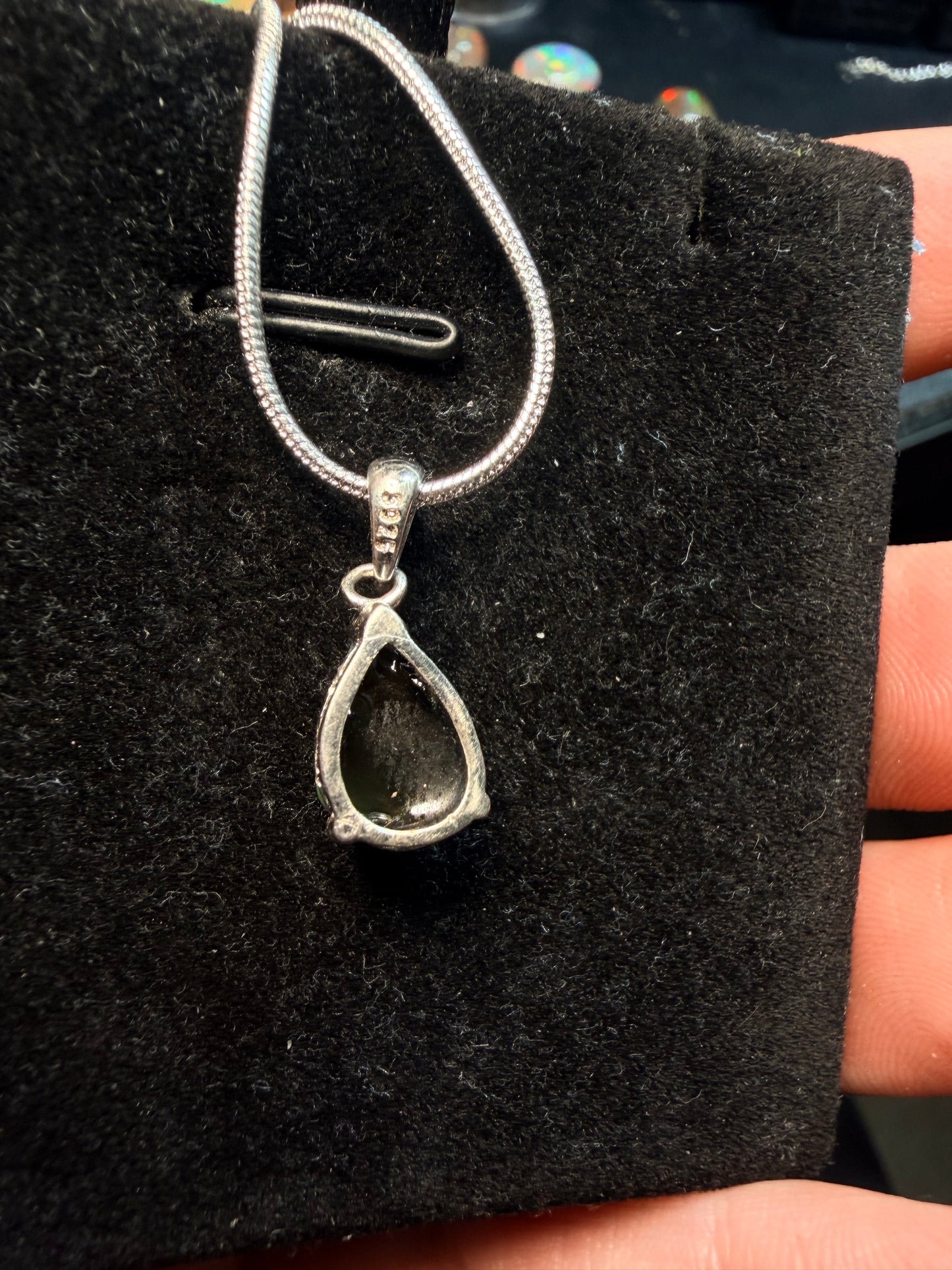 Small Ethiopian opal teardrop pendant with chain