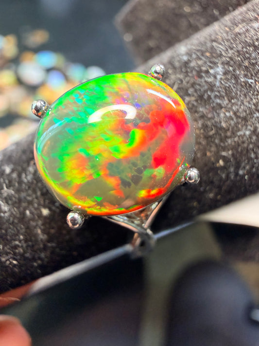 2.8 carat Ethiopian opal adjustable ring honeycomb pattern