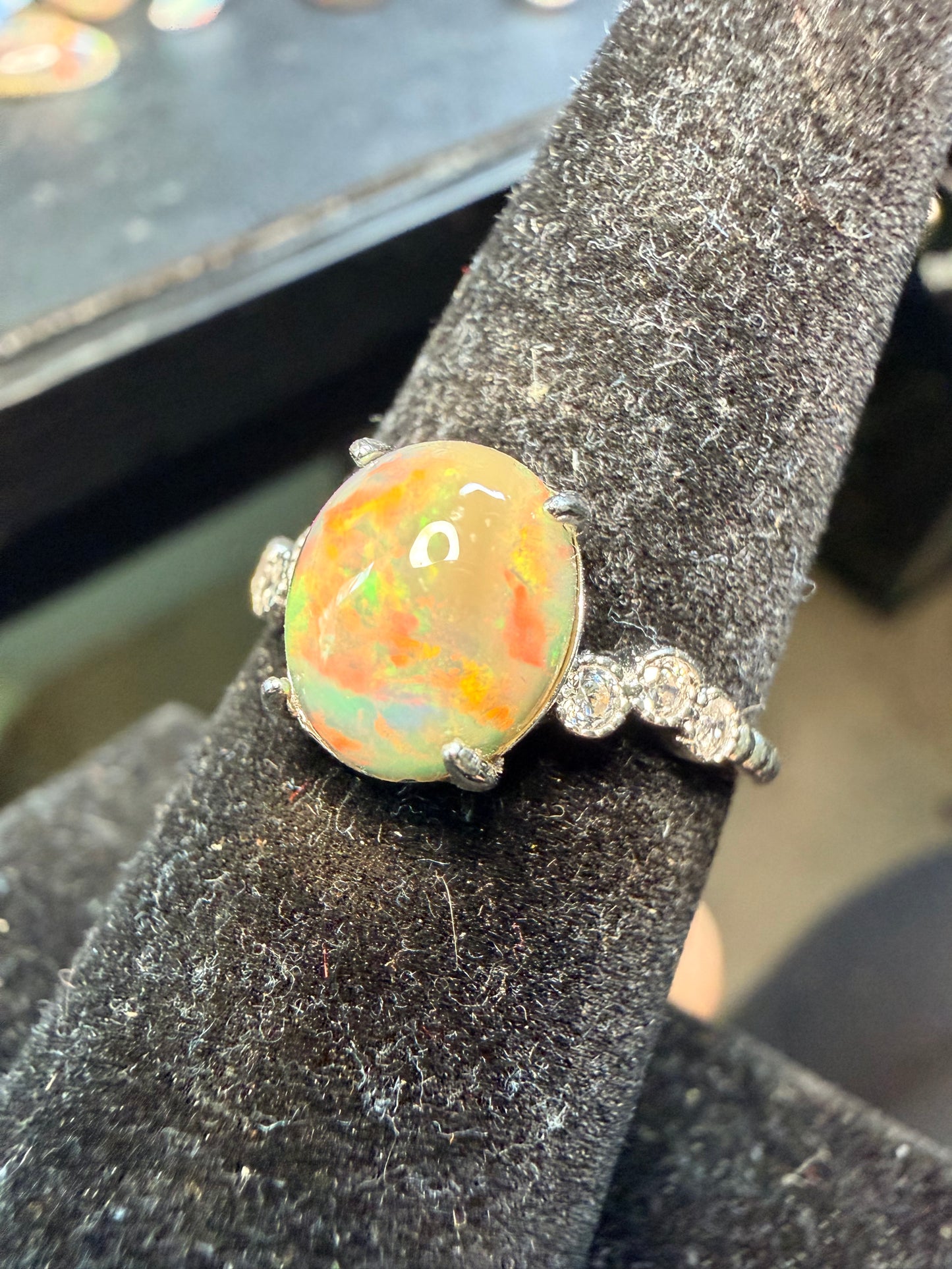 1.8 carat Ethiopian opal adjustable ring in sterling setting