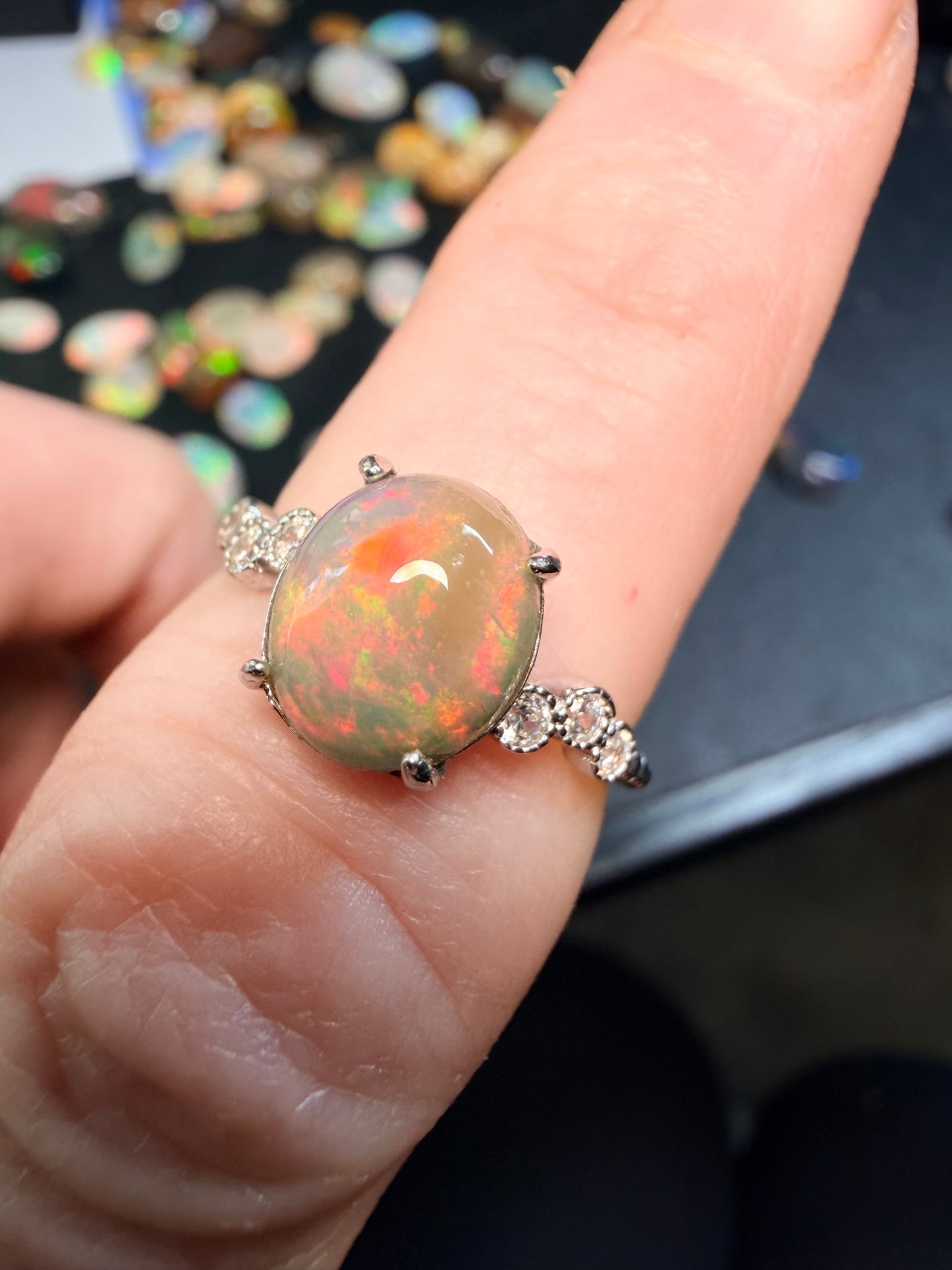 1.8 carat Ethiopian opal adjustable ring in sterling setting