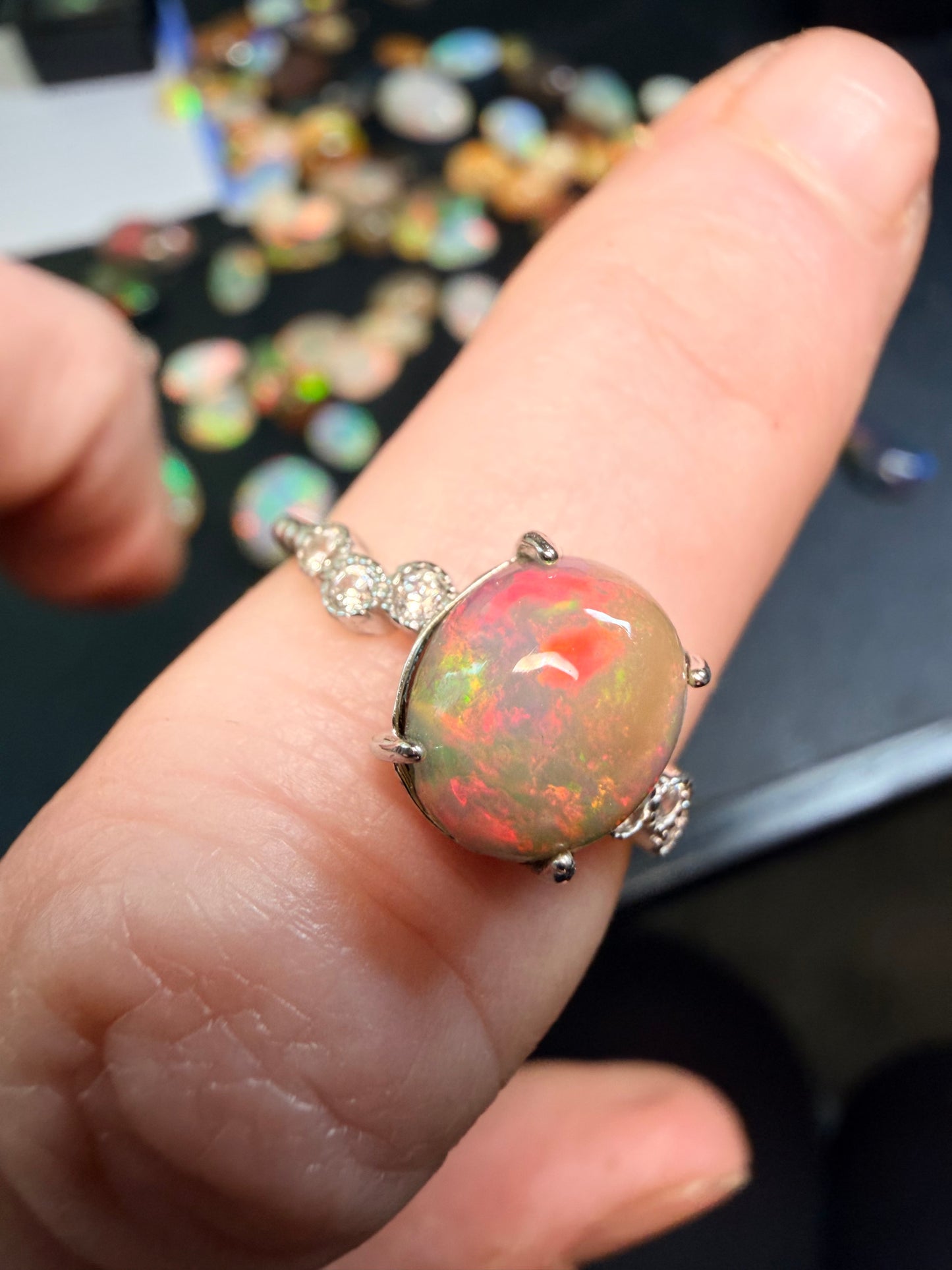 1.8 carat Ethiopian opal adjustable ring in sterling setting