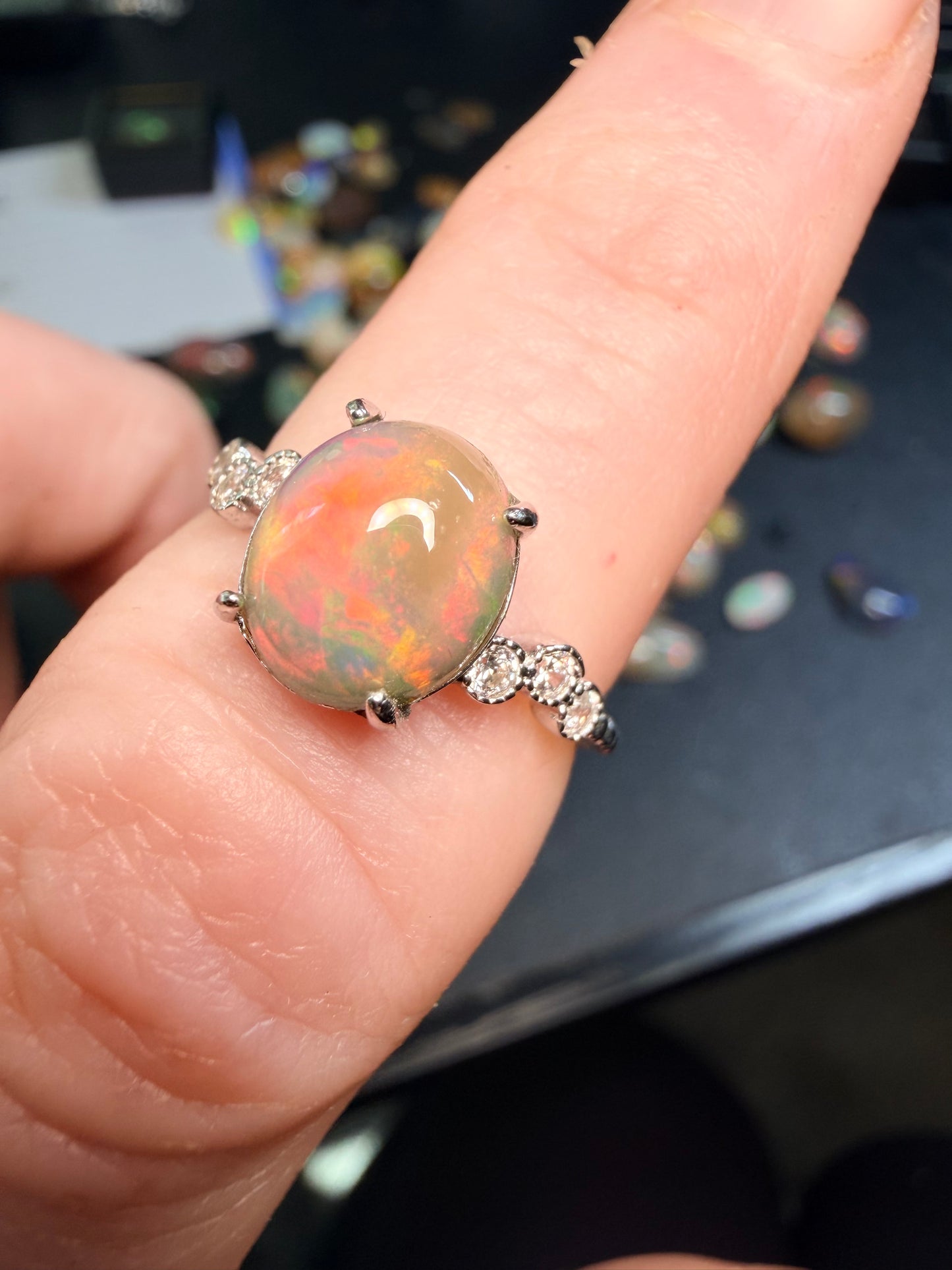 1.8 carat Ethiopian opal adjustable ring in sterling setting