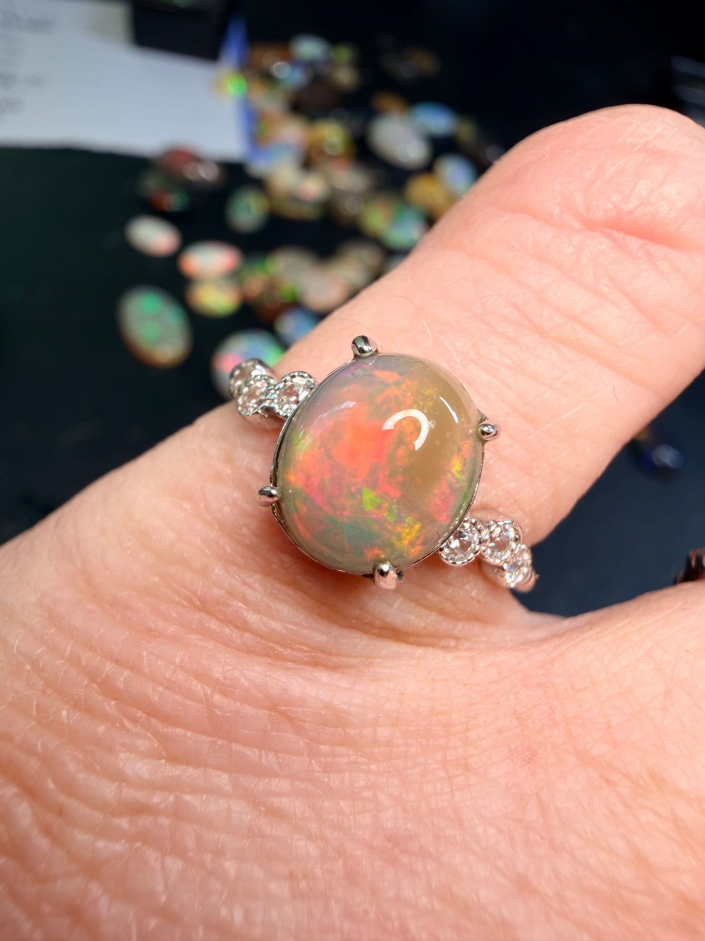 1.8 carat Ethiopian opal adjustable ring in sterling setting
