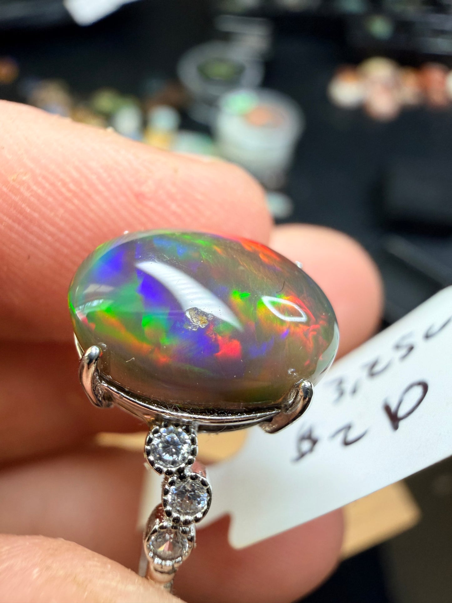 3.25 carat all natural blackEthiopian opal adjustable ring