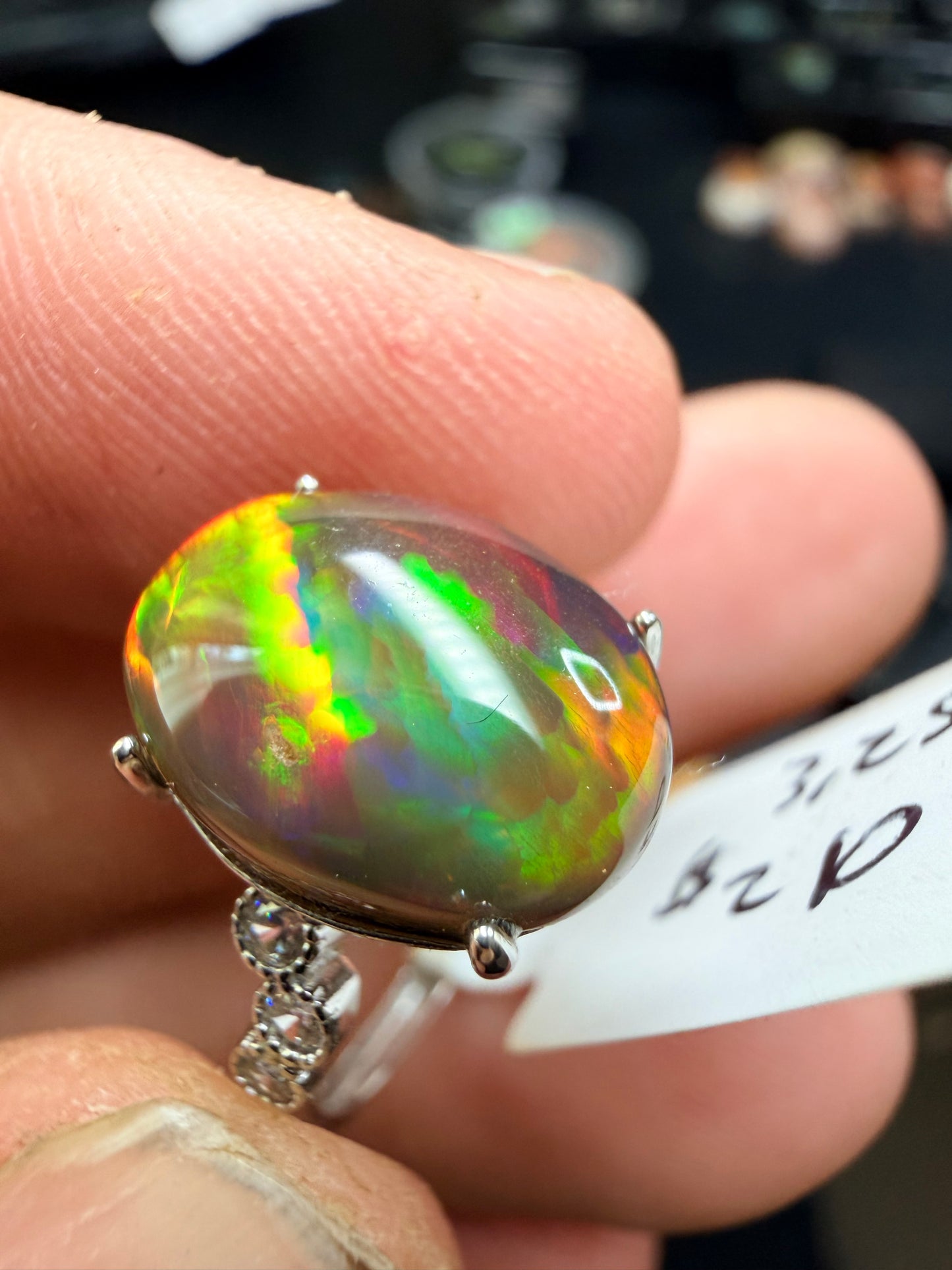 3.25 carat all natural blackEthiopian opal adjustable ring