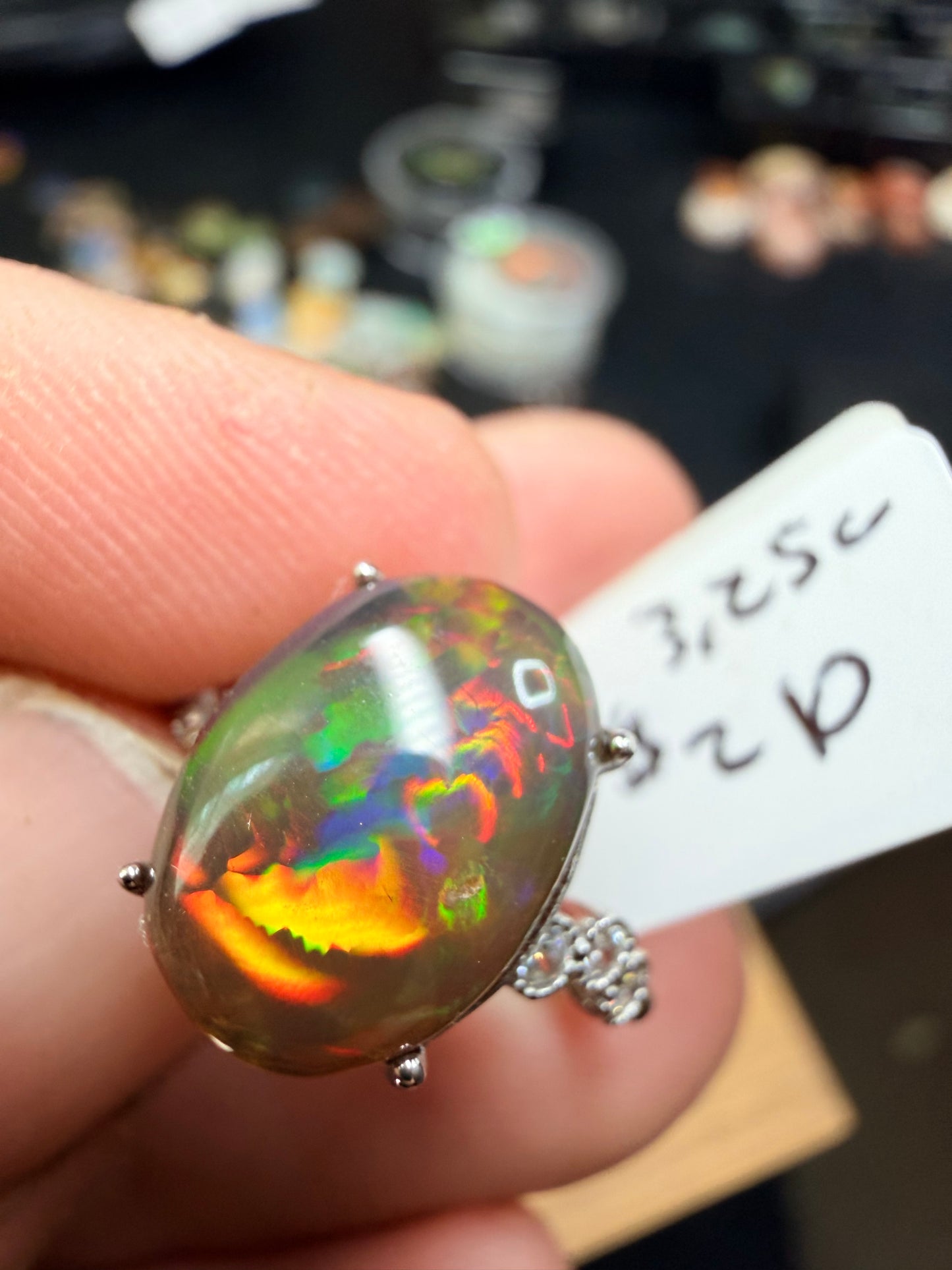 3.25 carat all natural blackEthiopian opal adjustable ring
