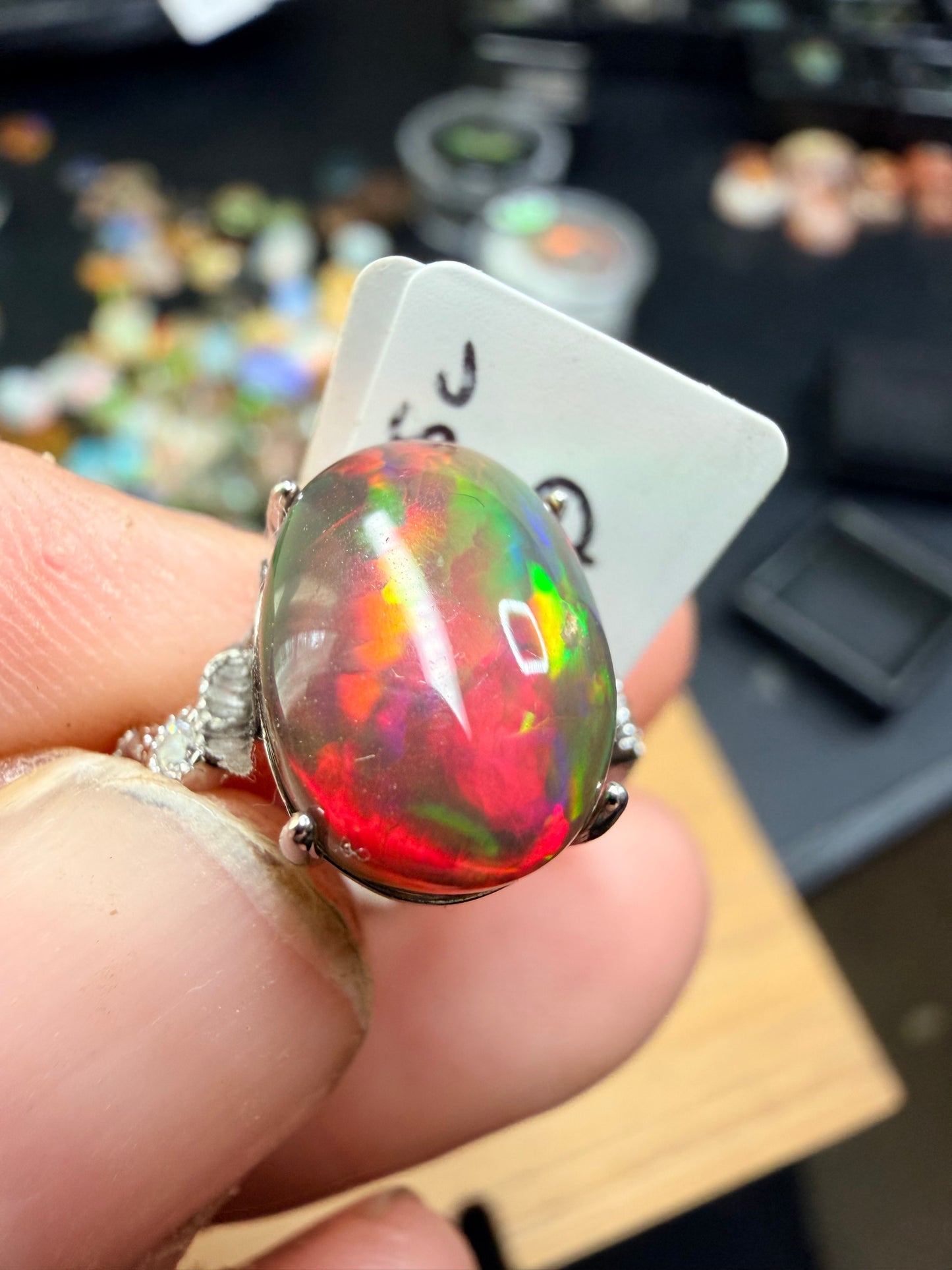 3.25 carat all natural blackEthiopian opal adjustable ring