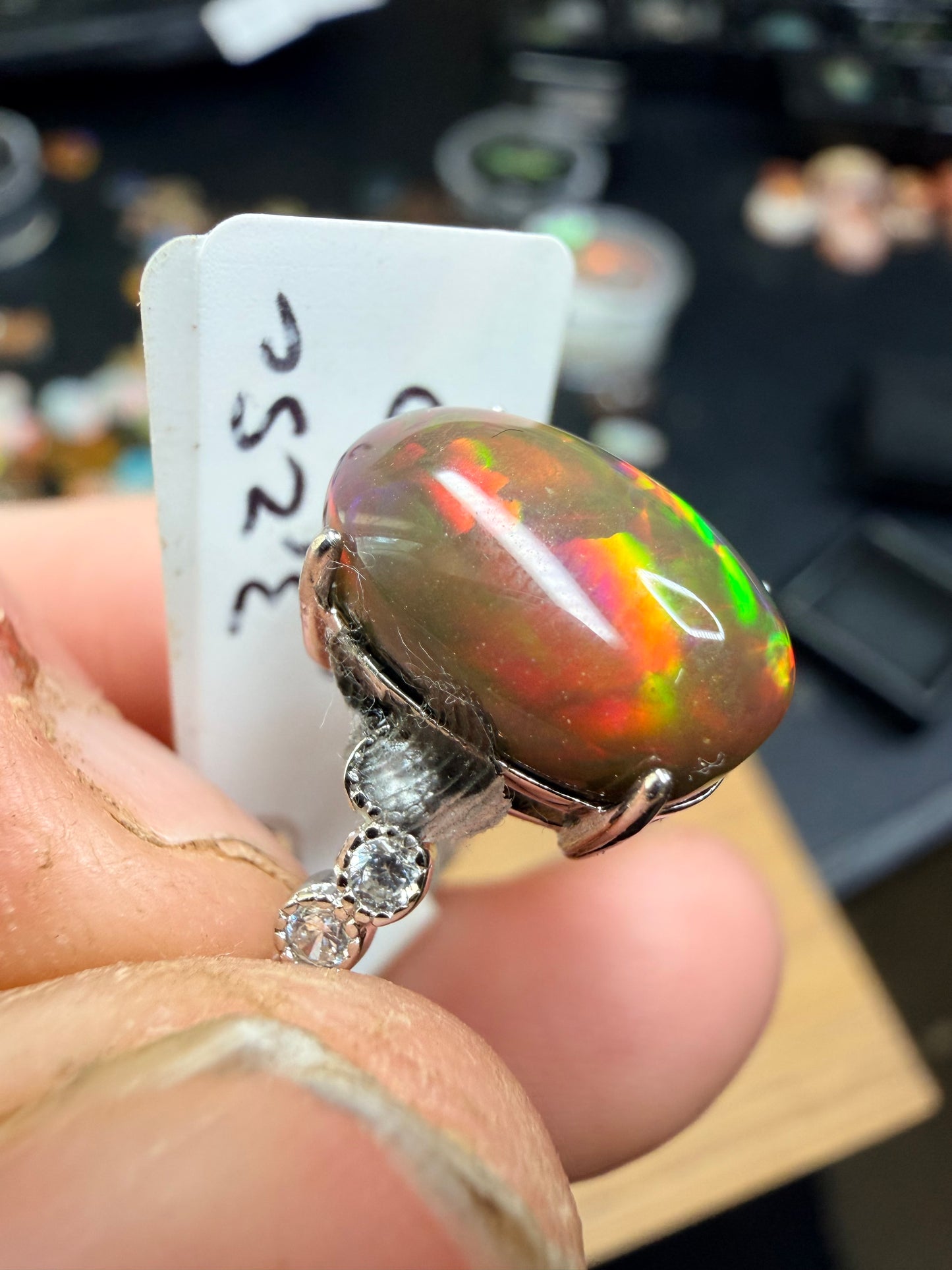 3.25 carat all natural blackEthiopian opal adjustable ring