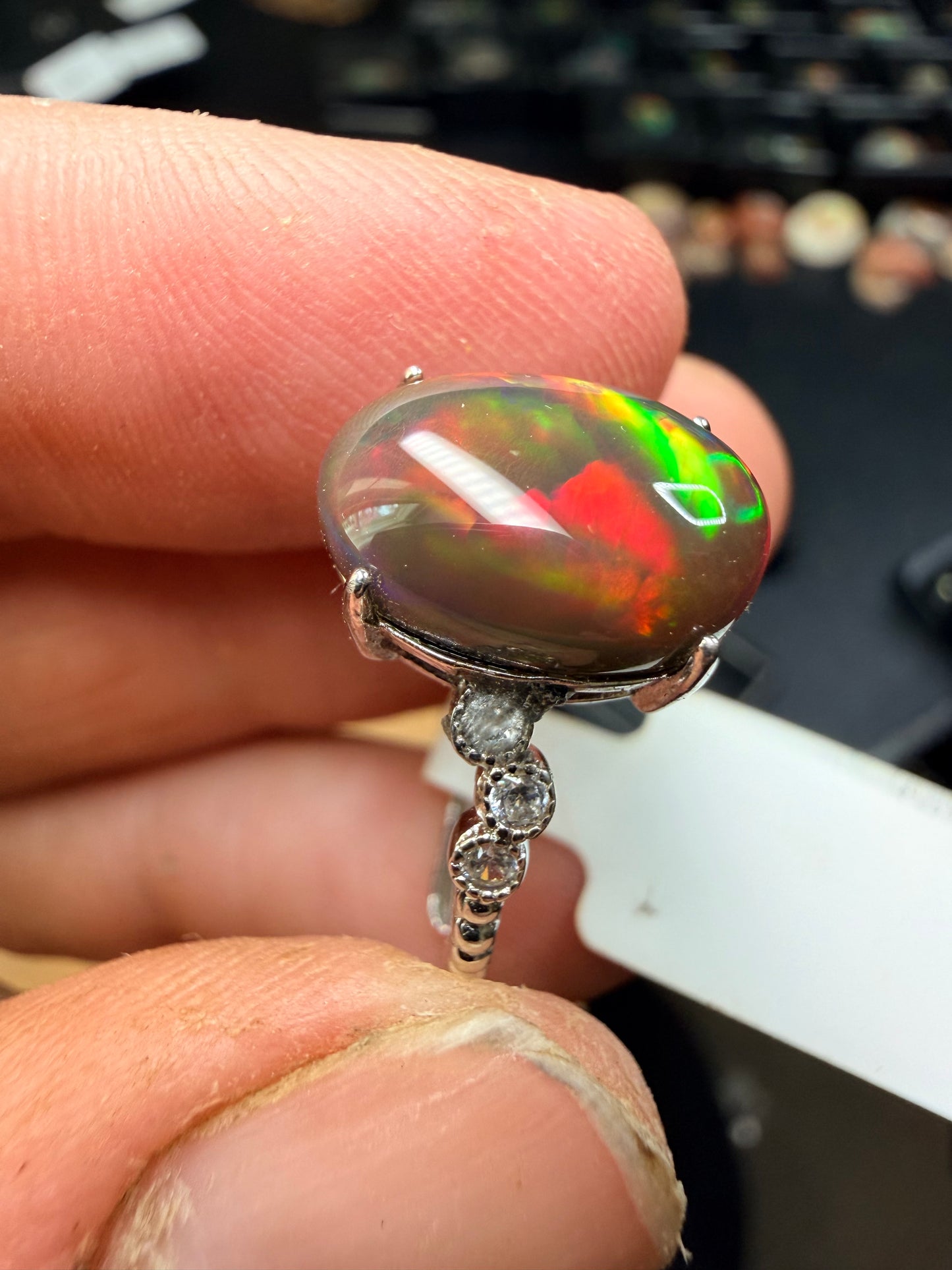 3.25 carat all natural blackEthiopian opal adjustable ring