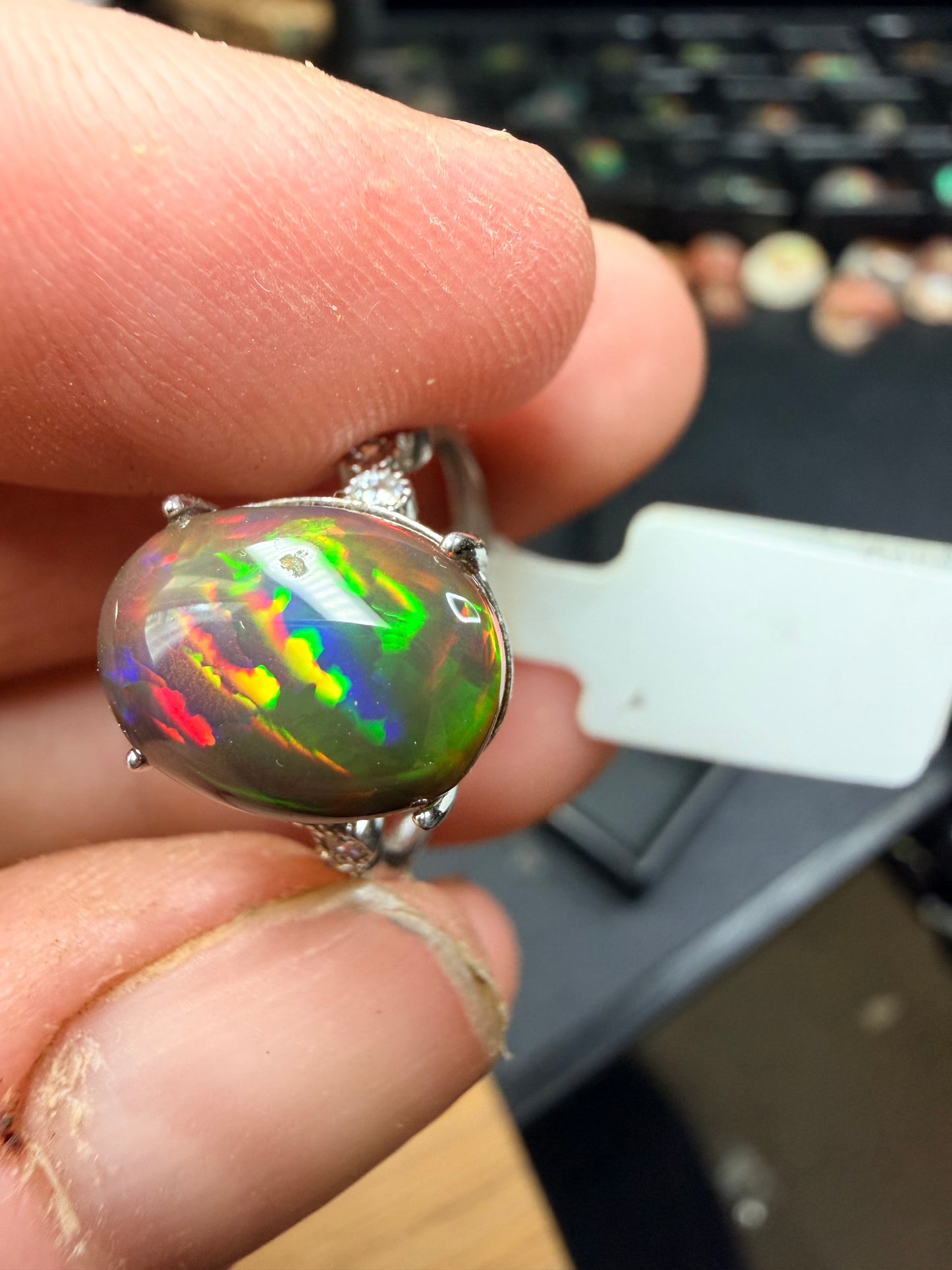 3.25 carat all natural blackEthiopian opal adjustable ring