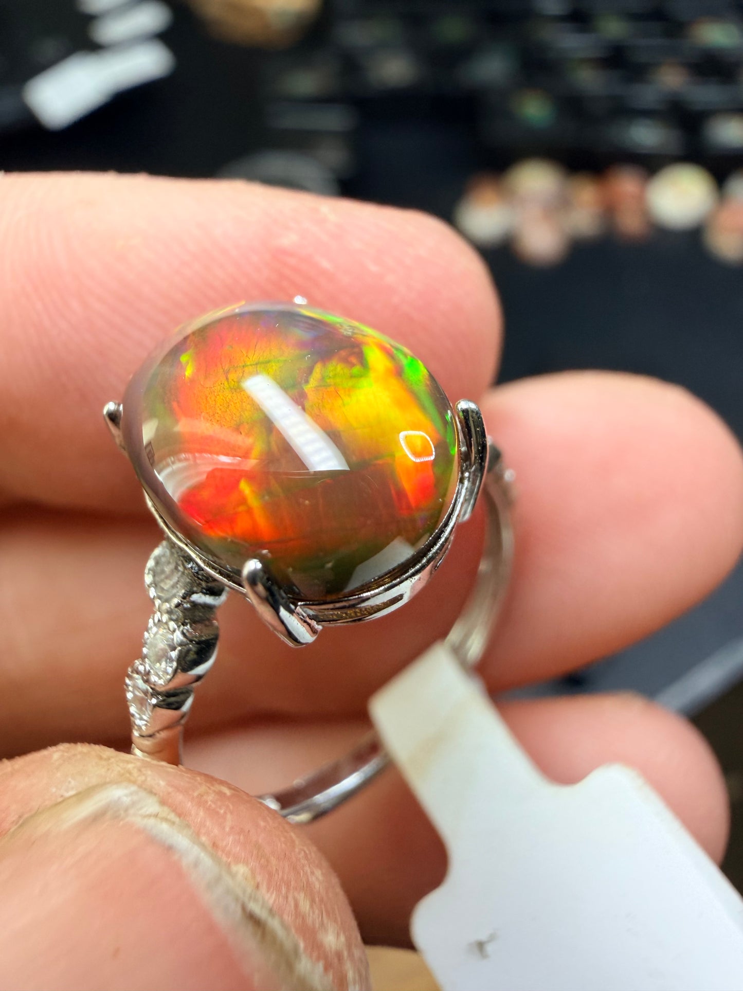 3.25 carat all natural blackEthiopian opal adjustable ring