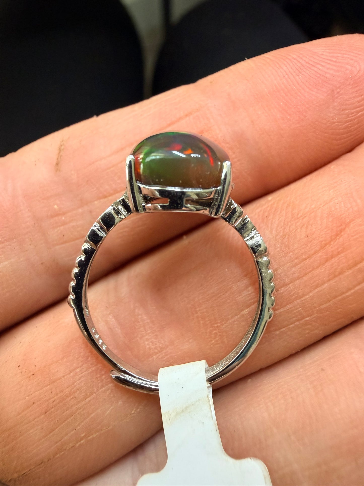 3.25 carat all natural blackEthiopian opal adjustable ring