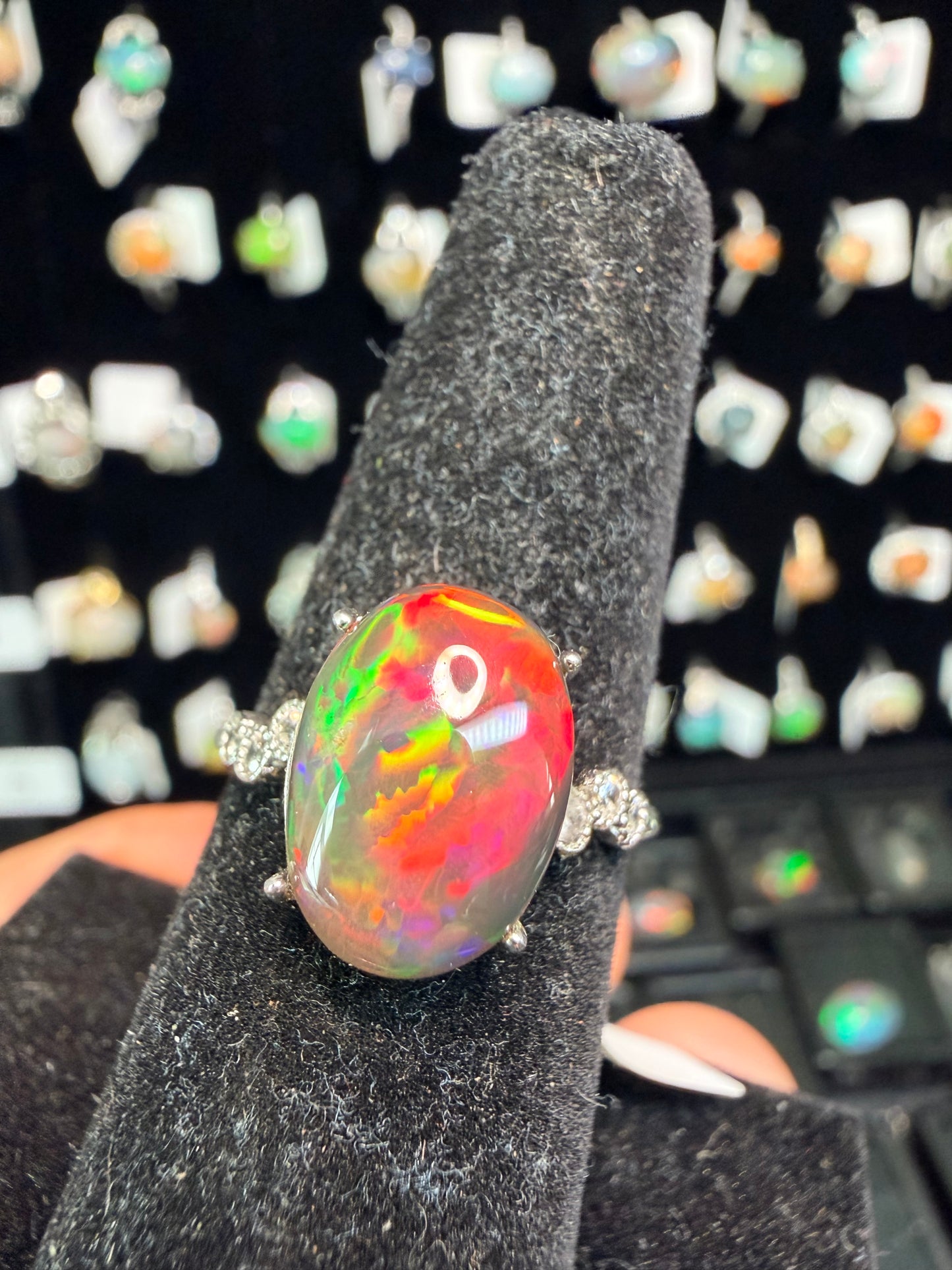 3.25 carat all natural blackEthiopian opal adjustable ring