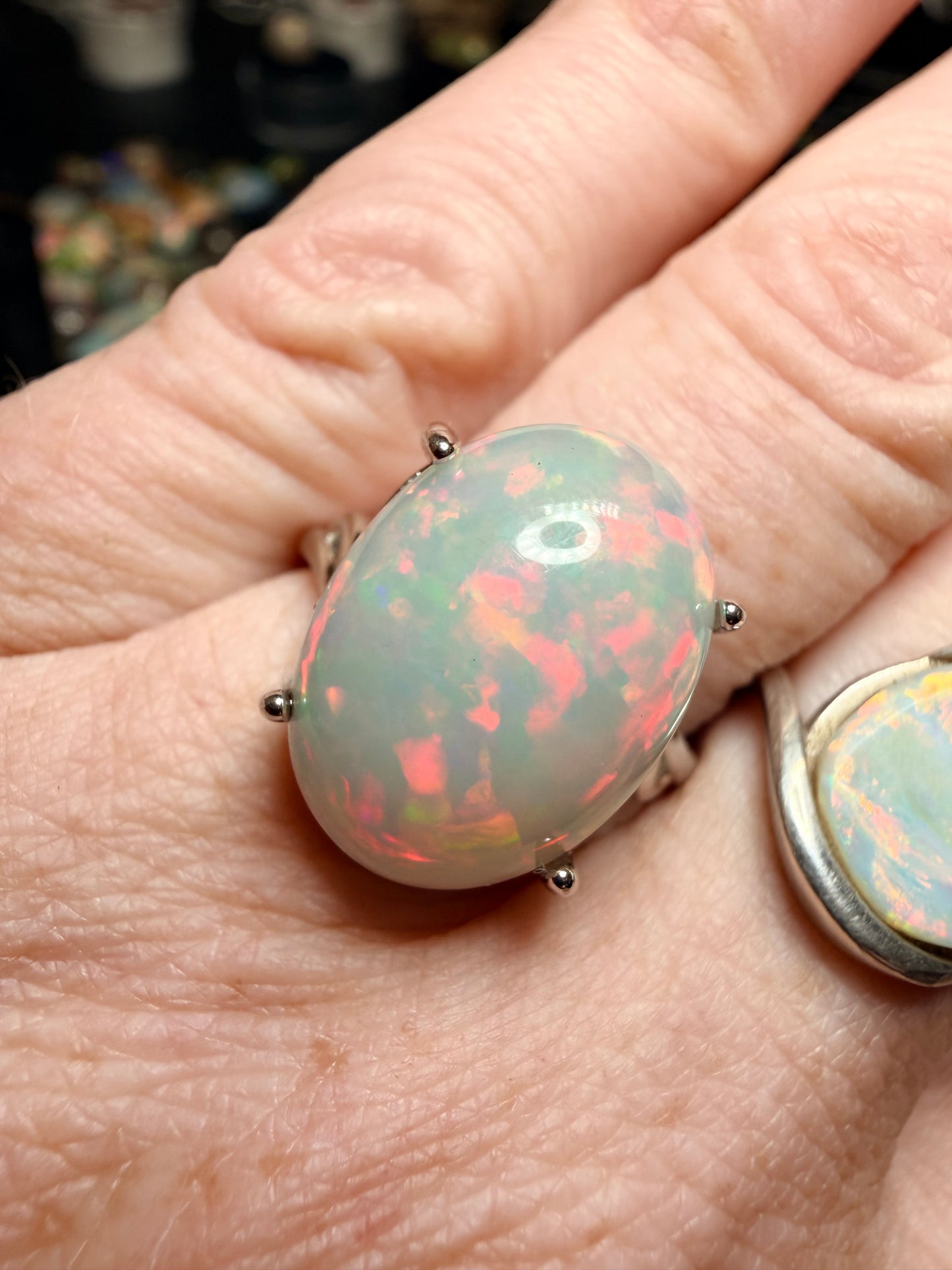 Large 6.8 carat Ethiopian opal adjustable ring