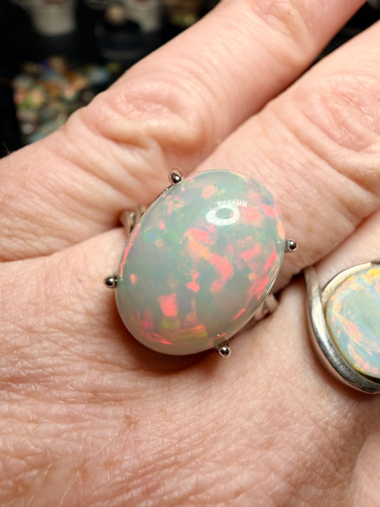 Large 6.8 carat Ethiopian opal adjustable ring