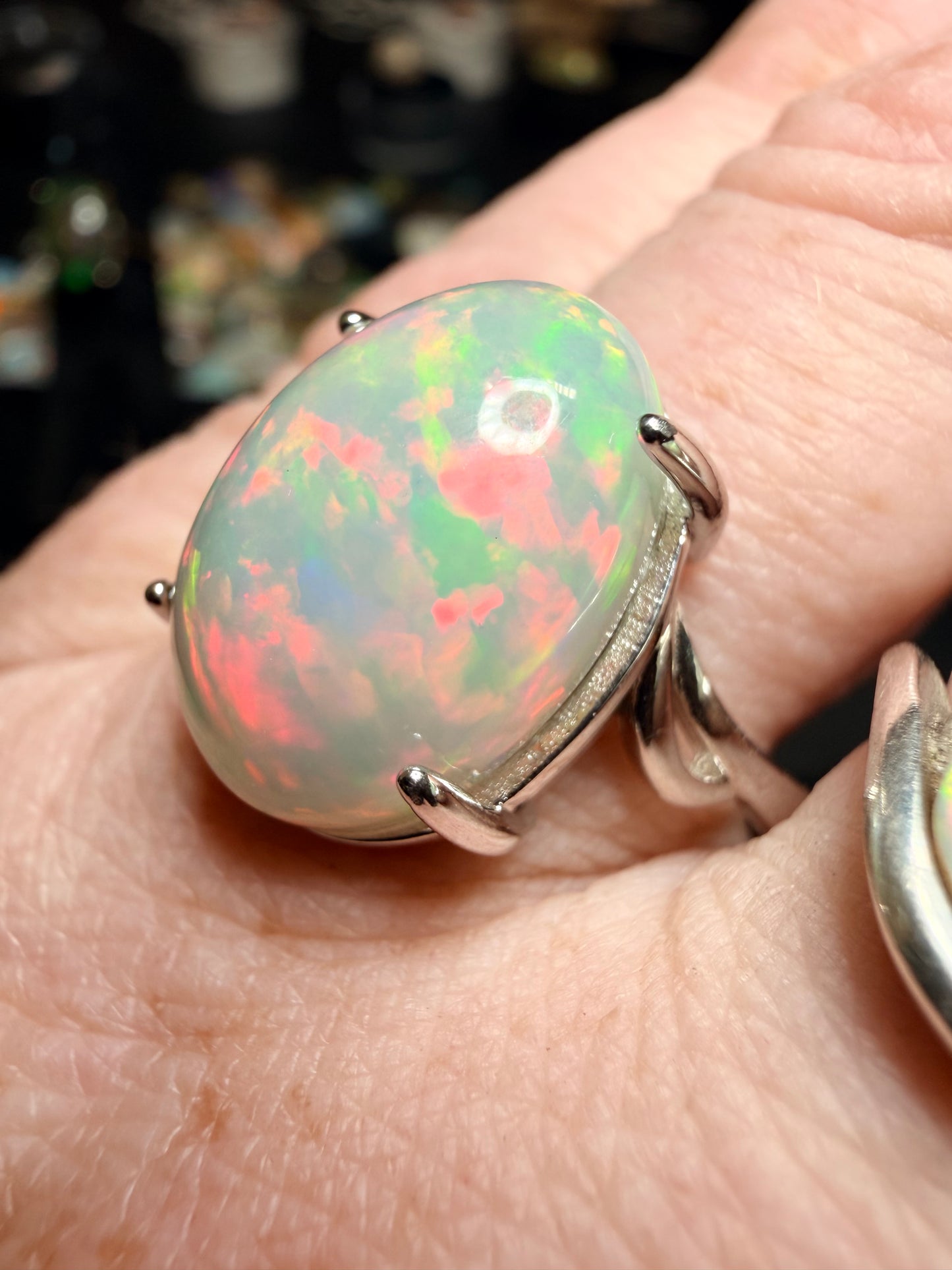 Large 6.8 carat Ethiopian opal adjustable ring