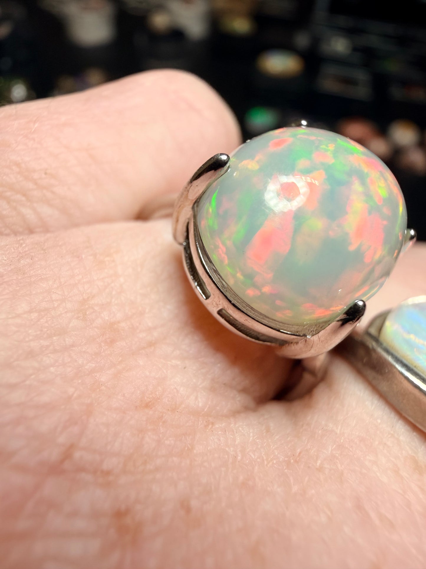 Large 6.8 carat Ethiopian opal adjustable ring