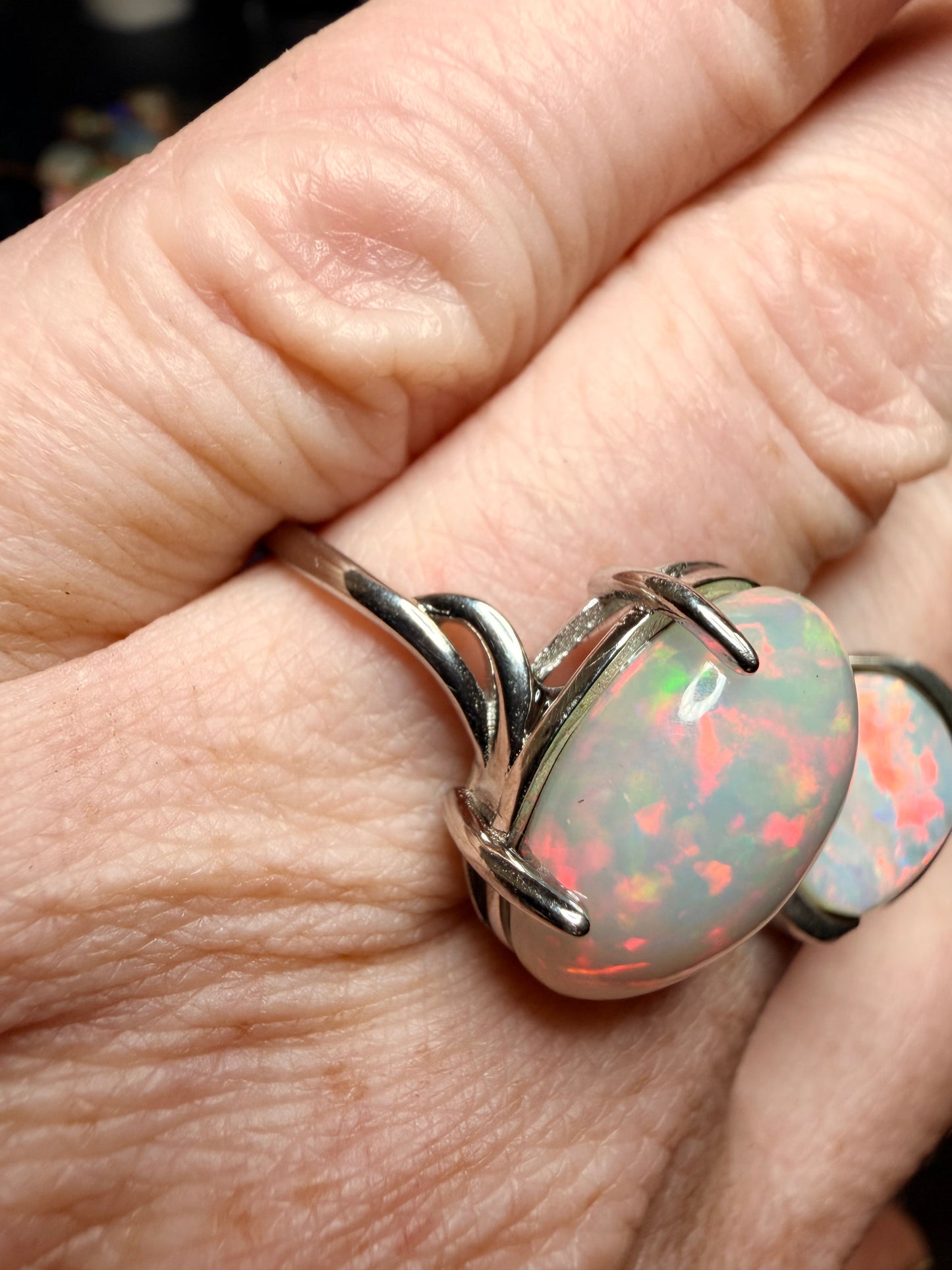 Large 6.8 carat Ethiopian opal adjustable ring