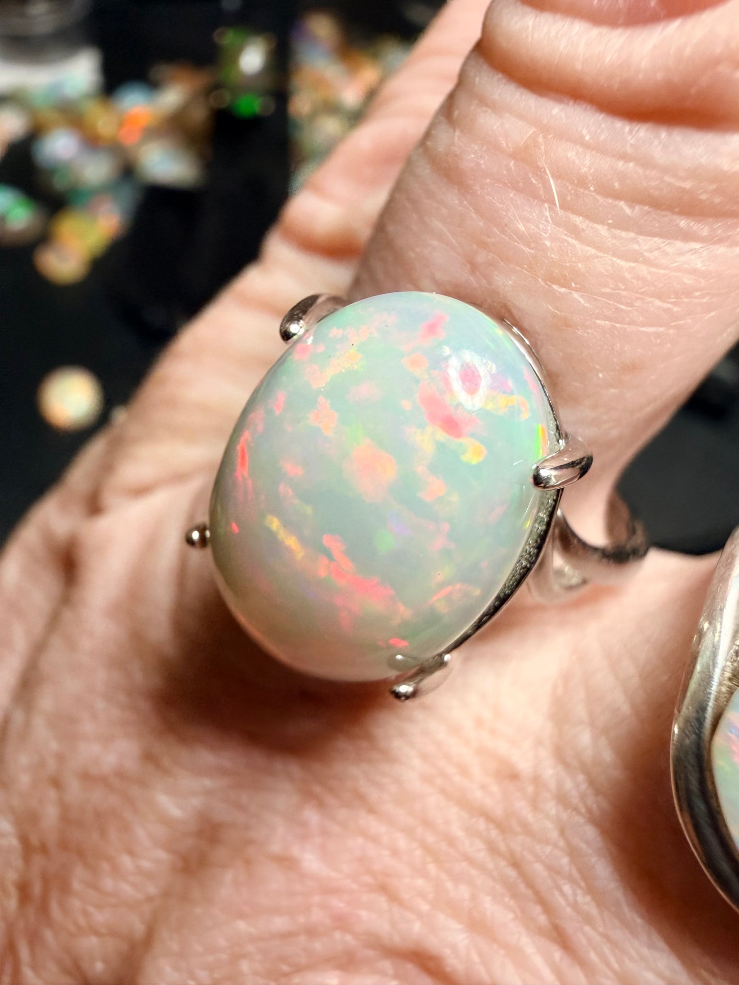 Large 6.8 carat Ethiopian opal adjustable ring