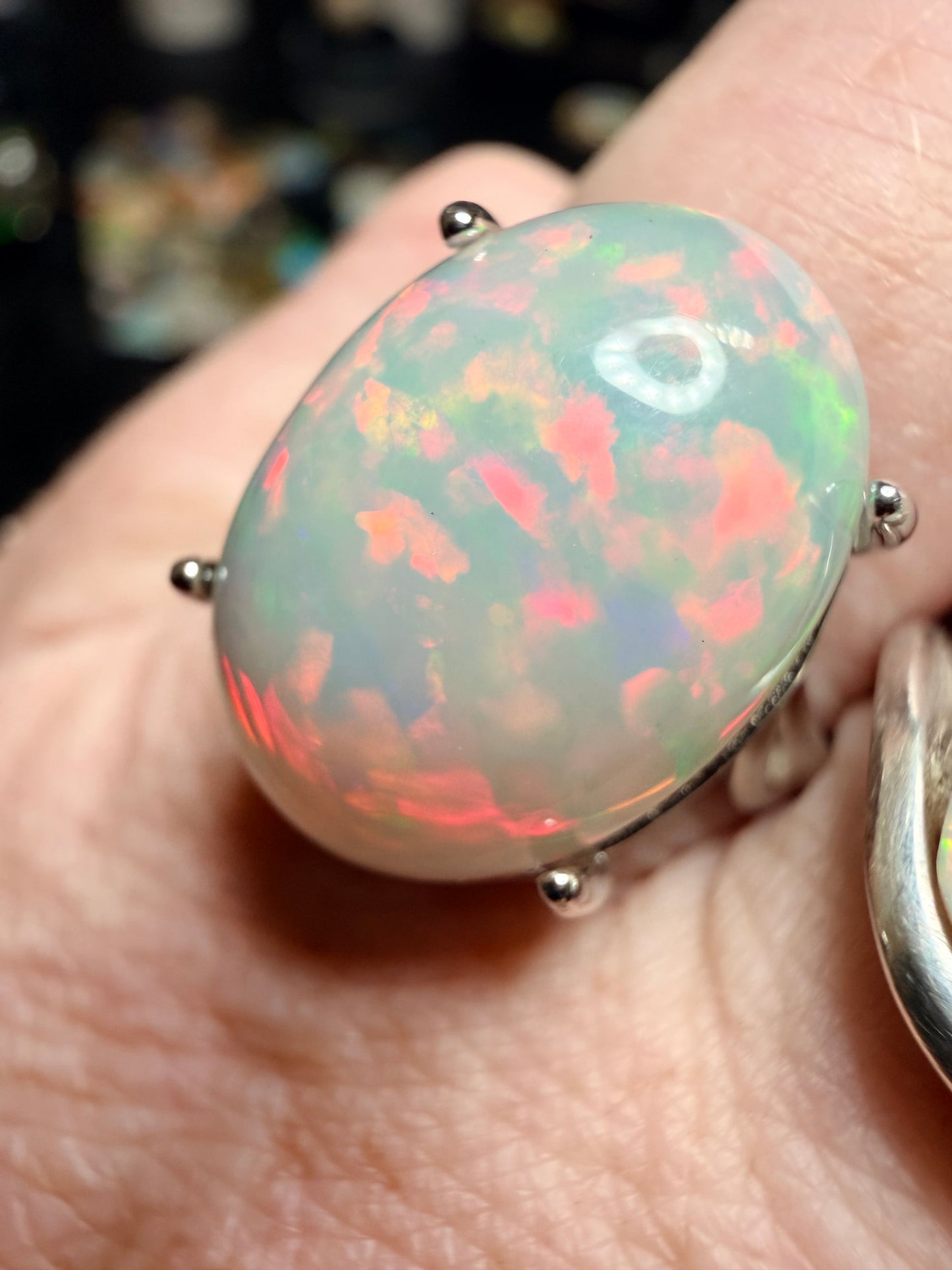 Large 6.8 carat Ethiopian opal adjustable ring