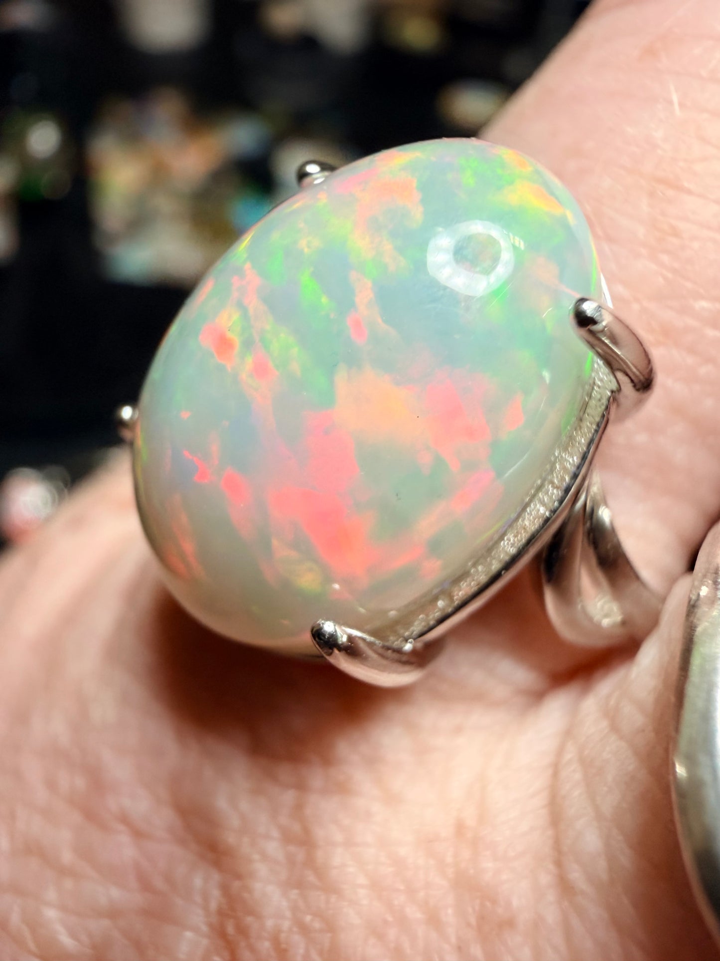 Large 6.8 carat Ethiopian opal adjustable ring