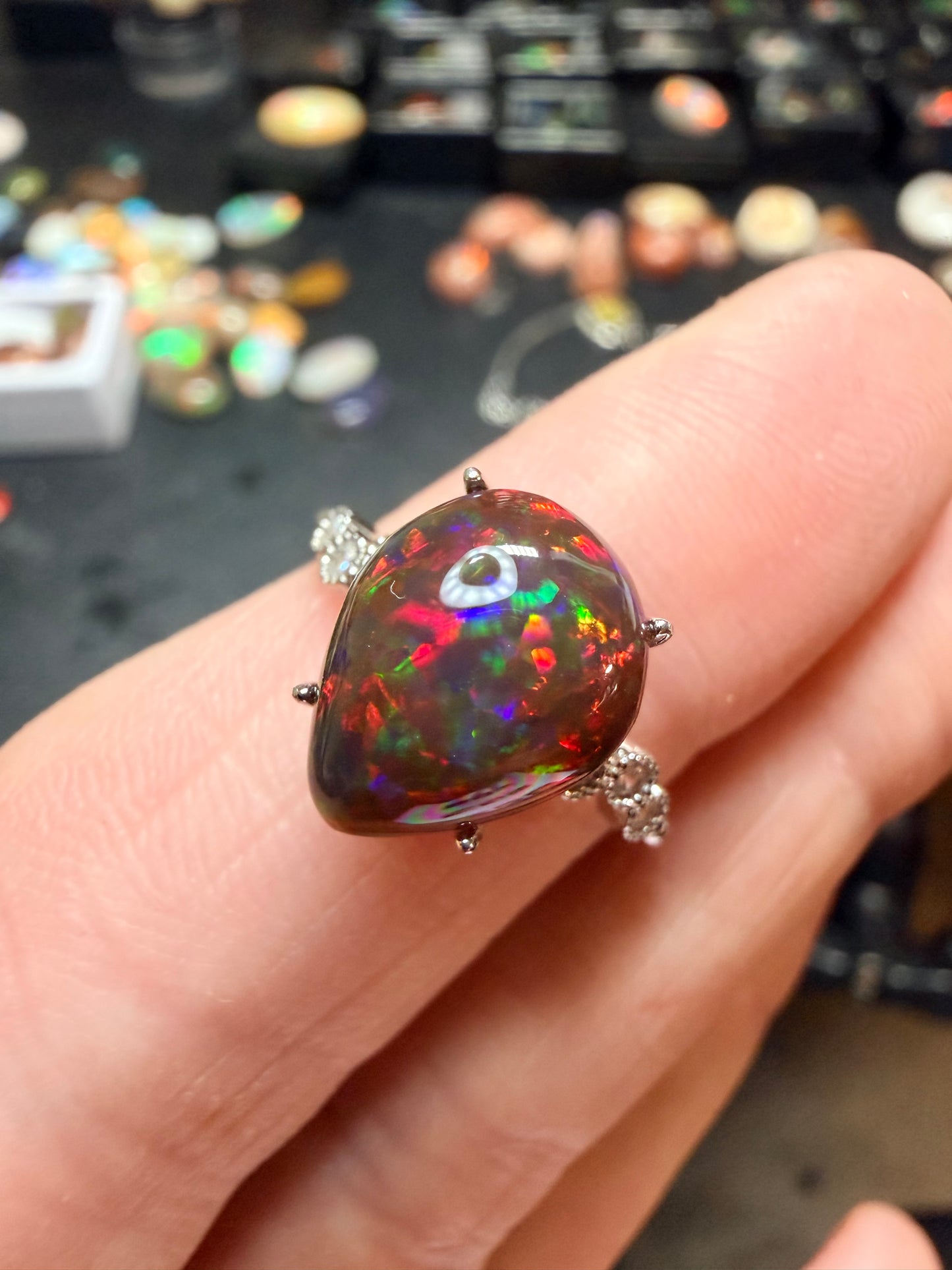 3.1 carat all natural black Ethiopian opal adjustable ring