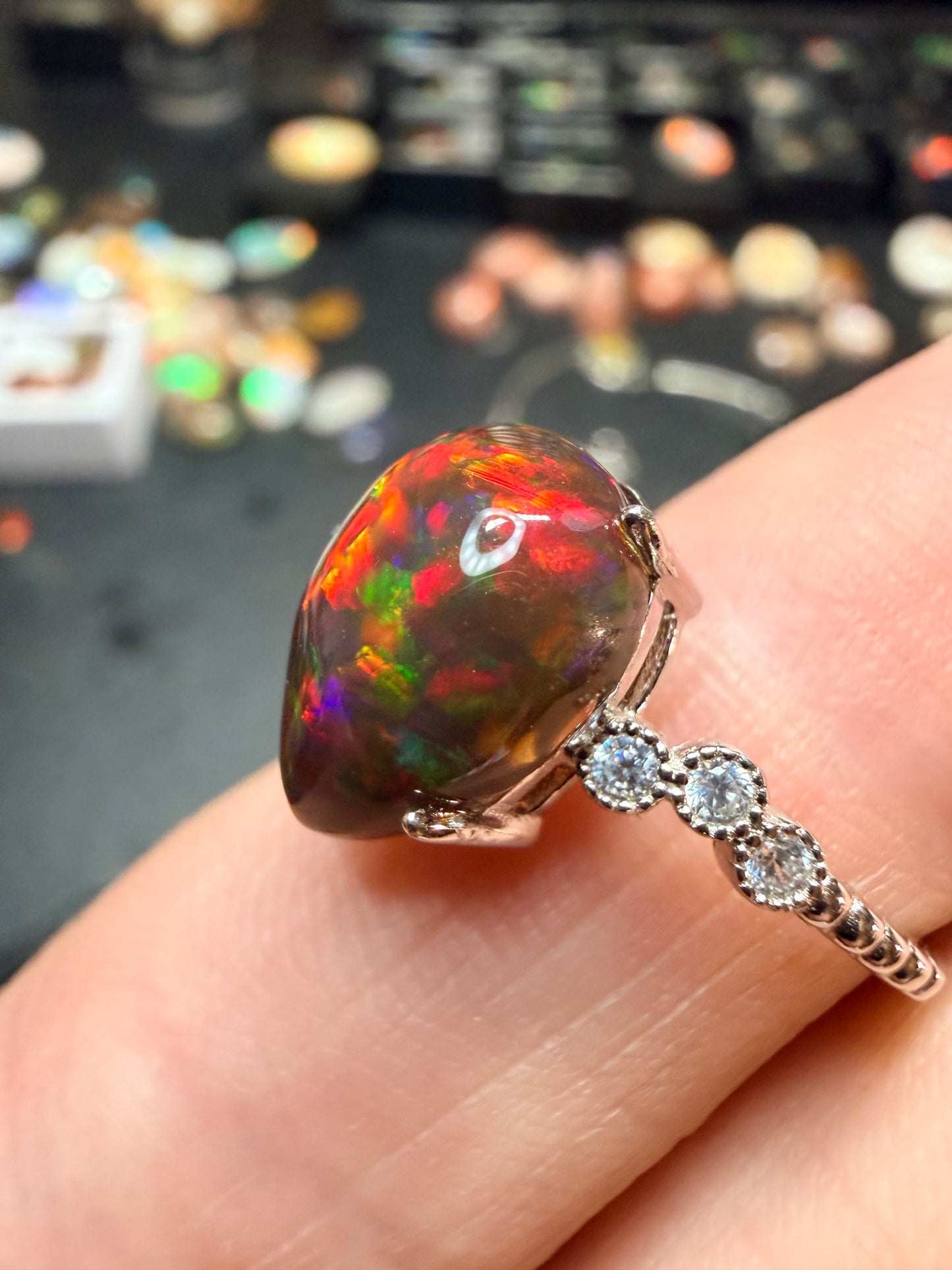 3.1 carat all natural black Ethiopian opal adjustable ring