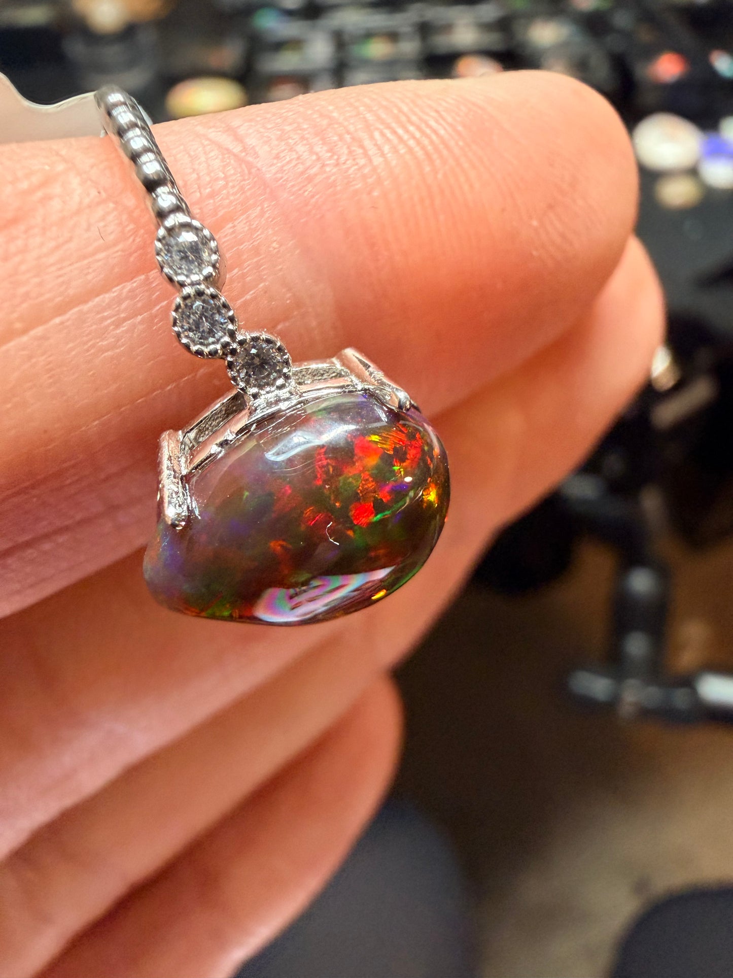 3.1 carat all natural black Ethiopian opal adjustable ring