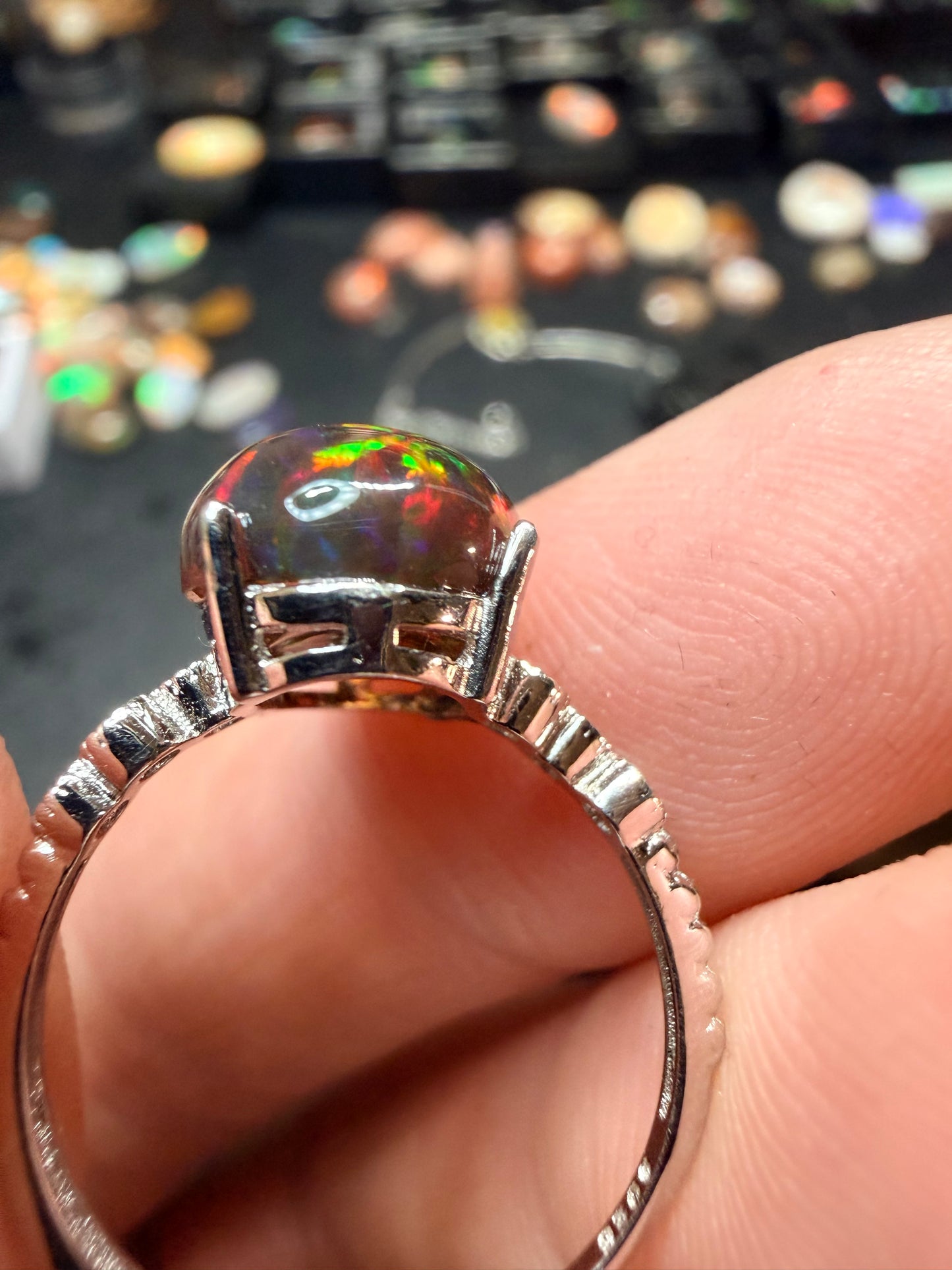 3.1 carat all natural black Ethiopian opal adjustable ring