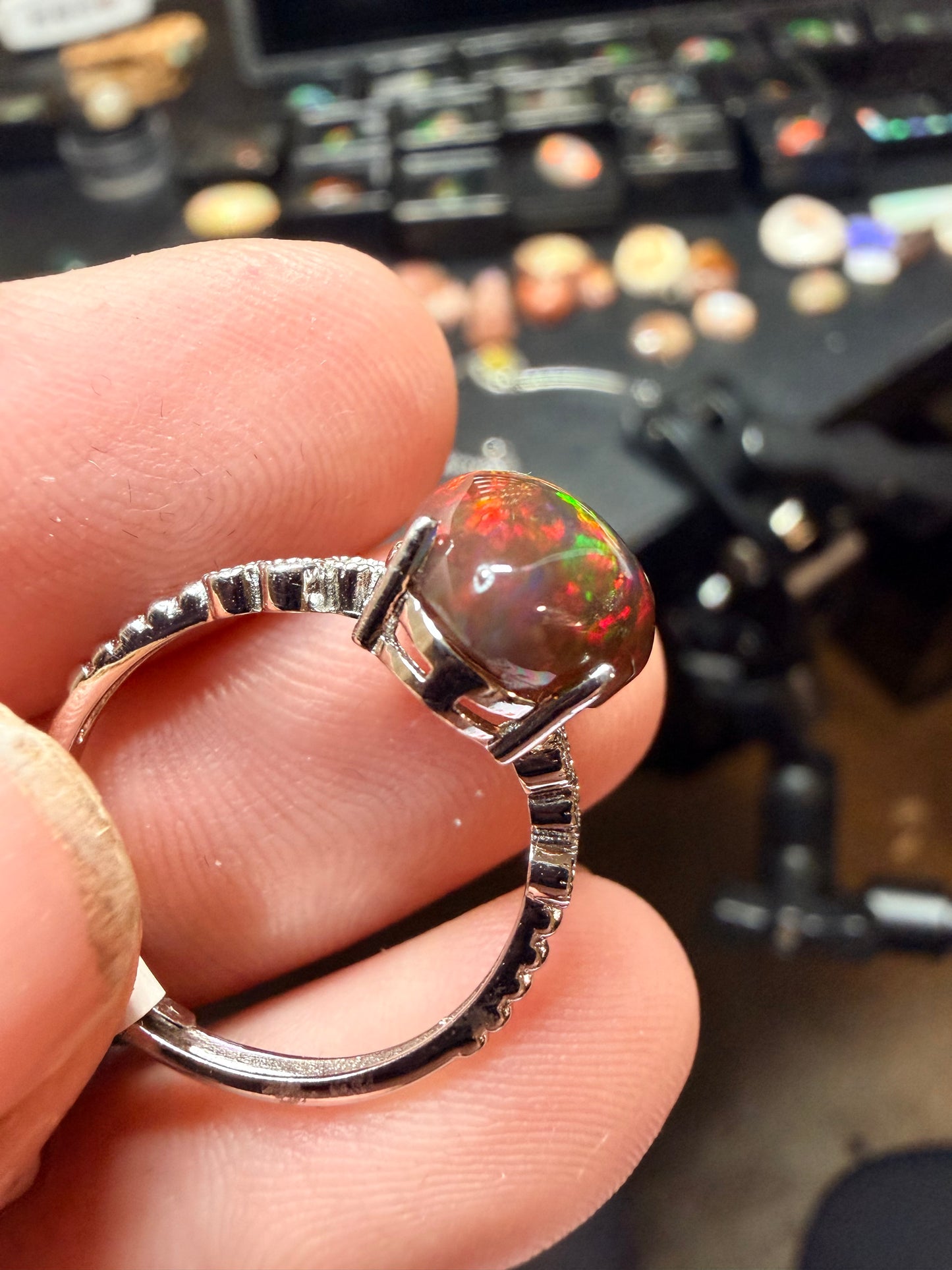 3.1 carat all natural black Ethiopian opal adjustable ring