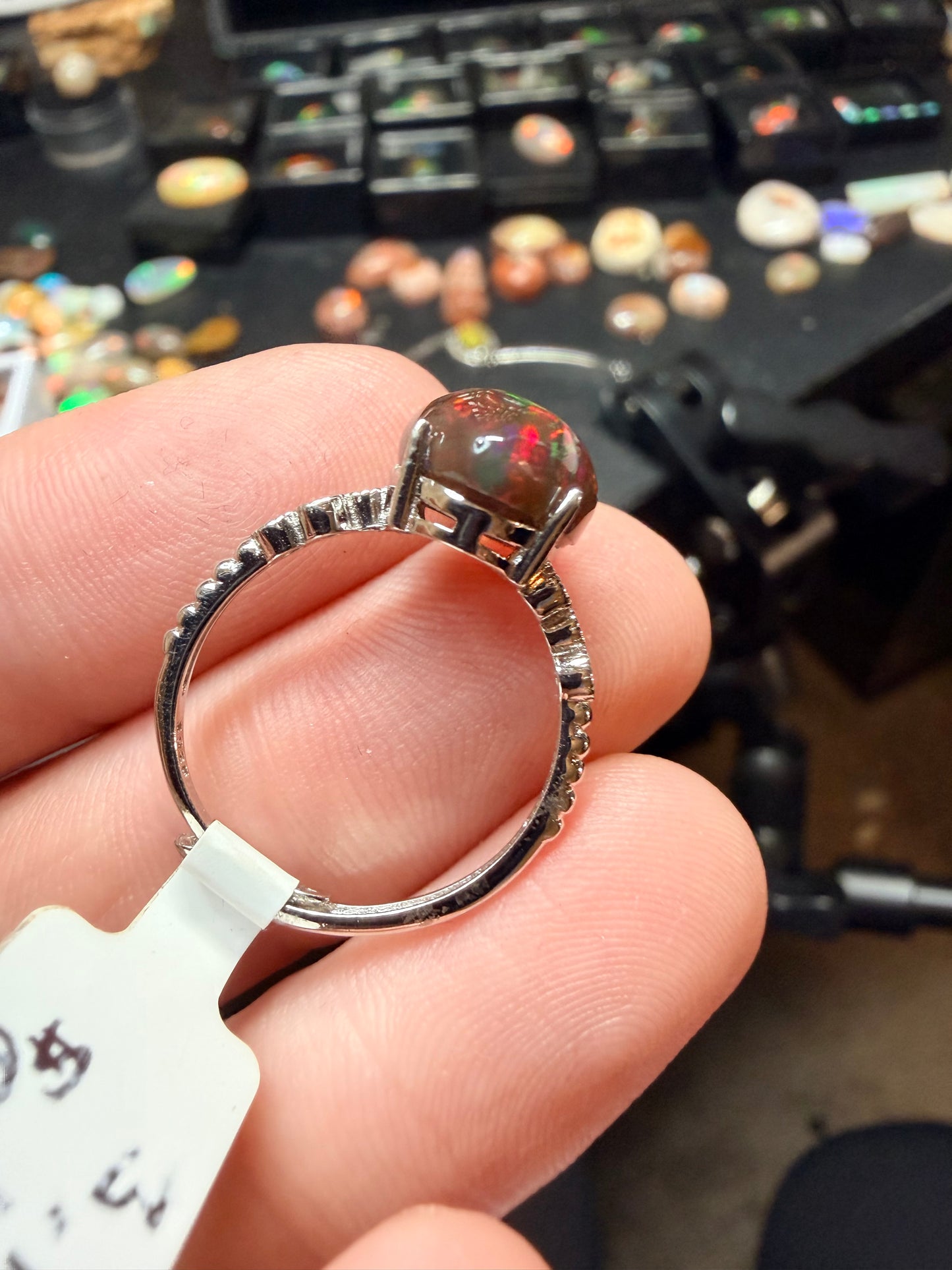 3.1 carat all natural black Ethiopian opal adjustable ring