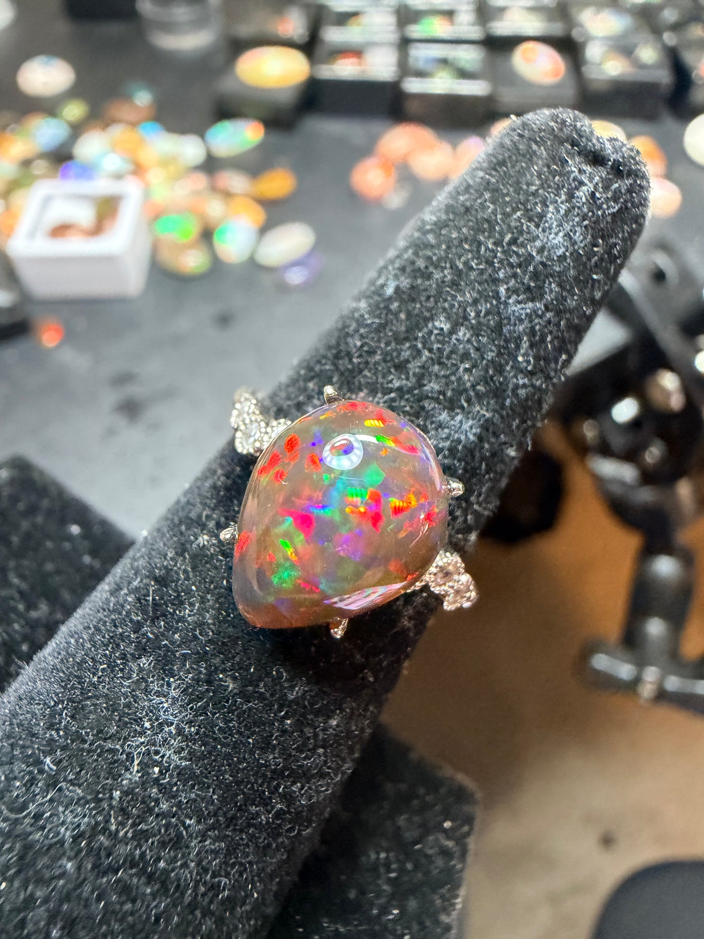 3.1 carat all natural black Ethiopian opal adjustable ring