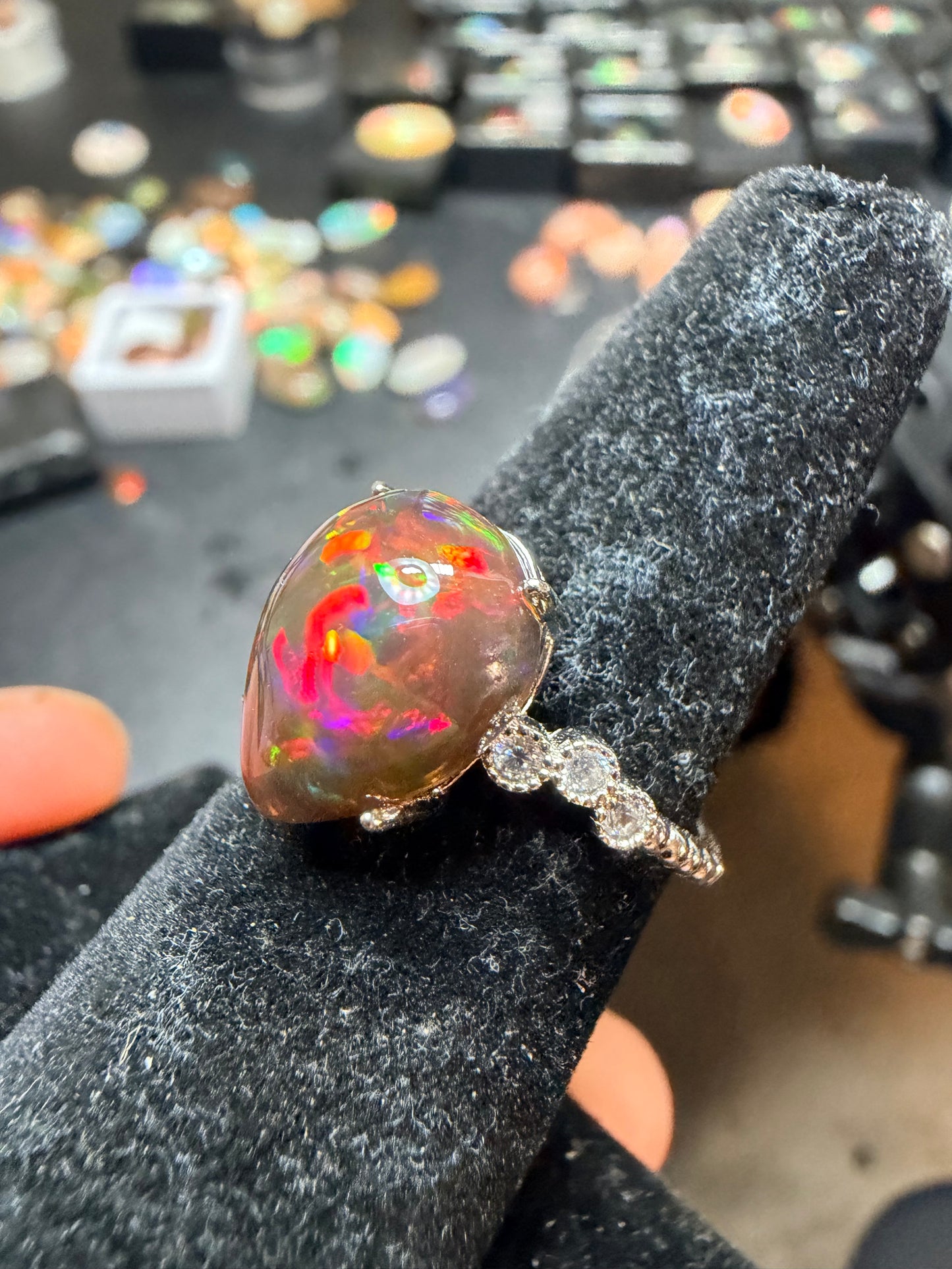 3.1 carat all natural black Ethiopian opal adjustable ring
