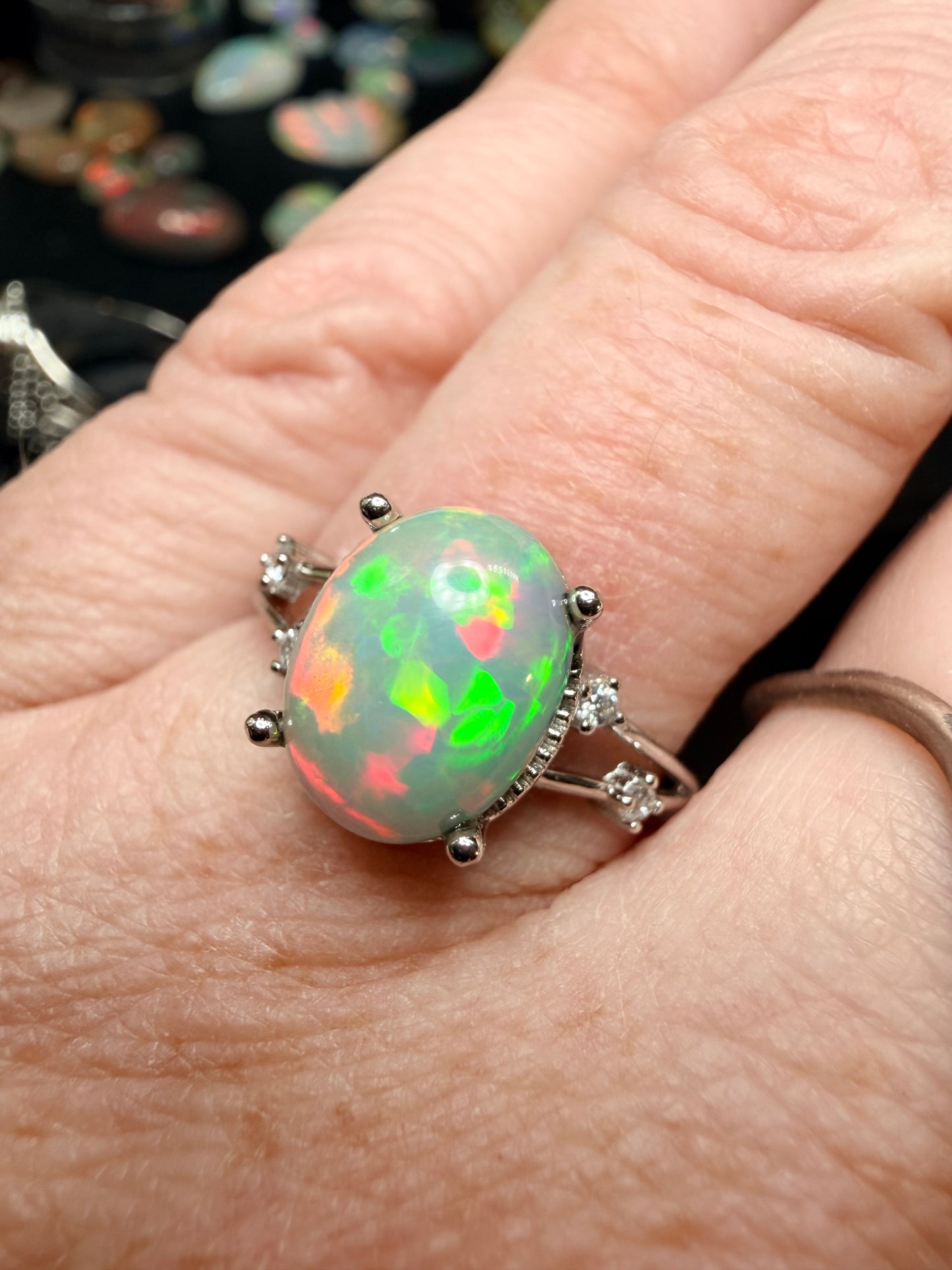 2.6 carat Ethiopian opal adjustable ring in sterling silver