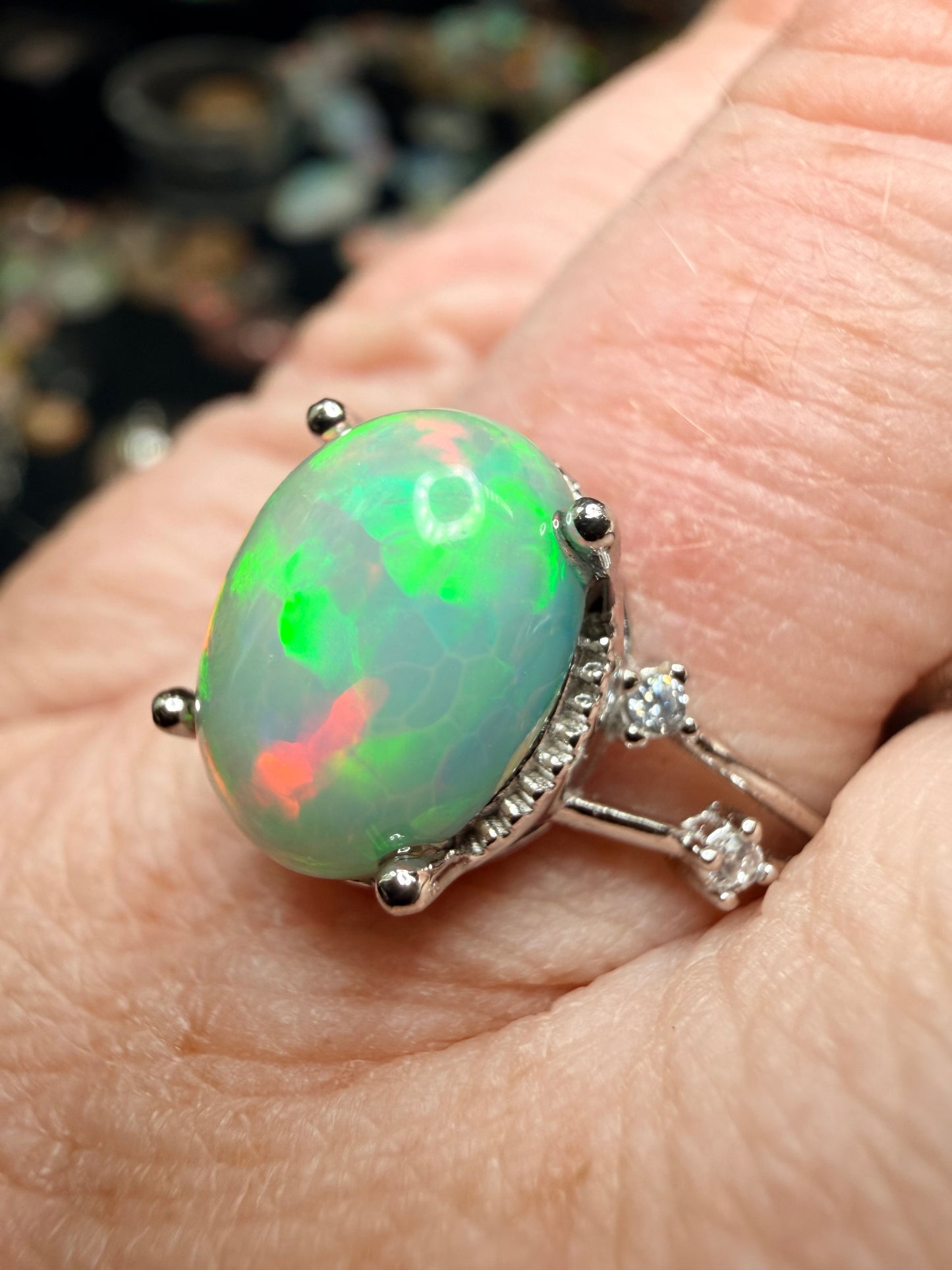 2.6 carat Ethiopian opal adjustable ring in sterling silver